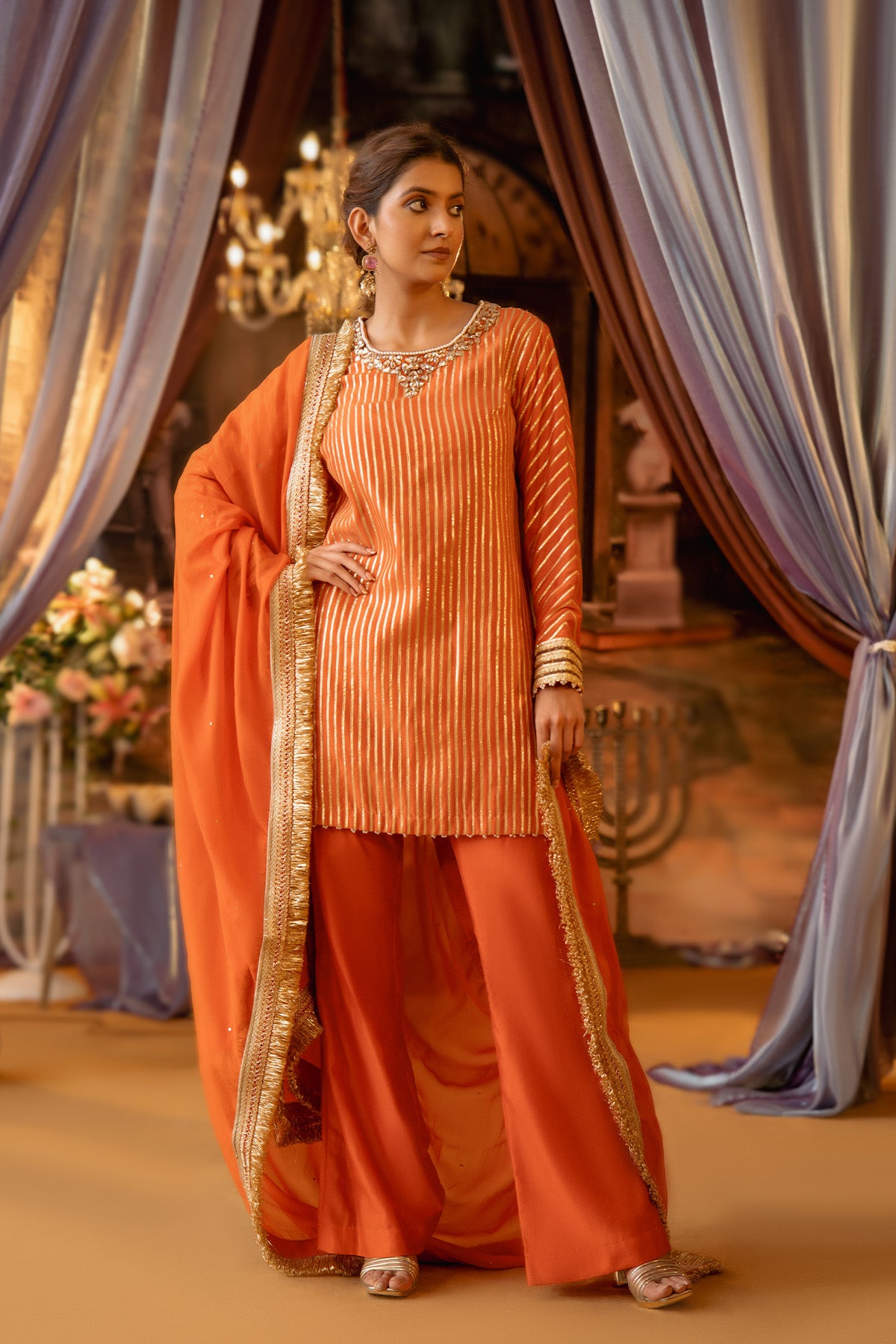 Orange Gotta Chanderi Suit
