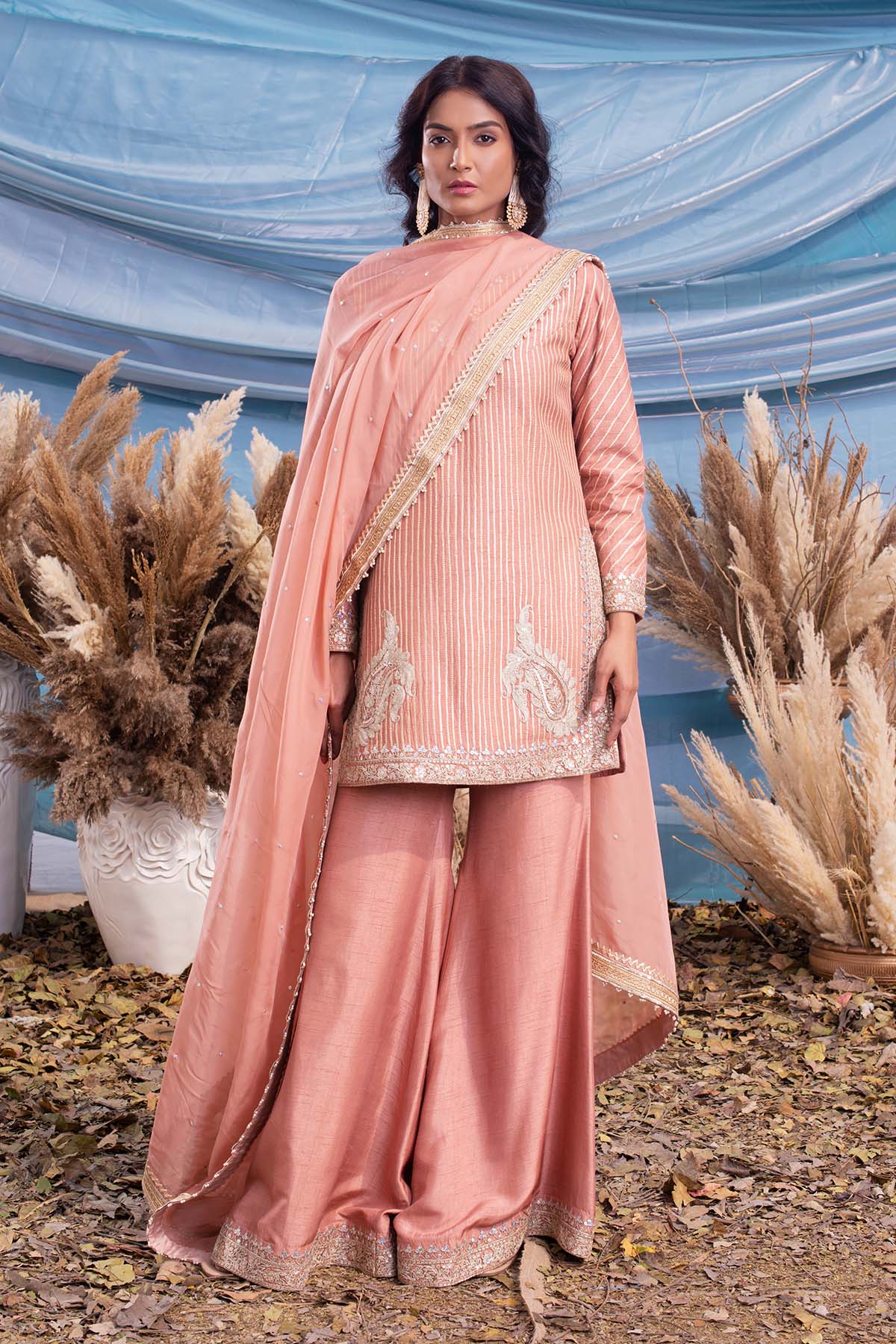 dusty pink raw silk kurt pant set