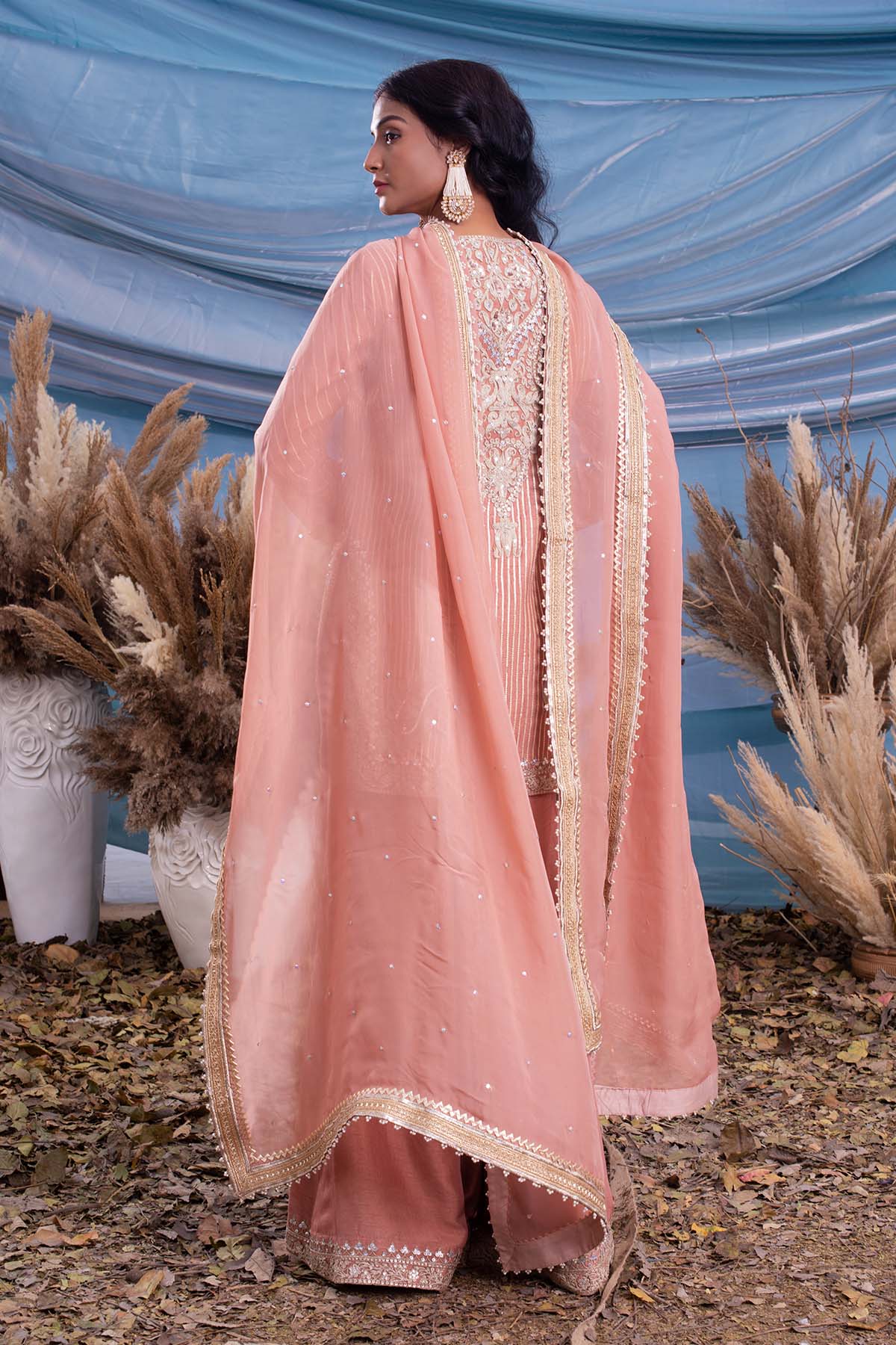 dusty pink raw silk kurt pant set
