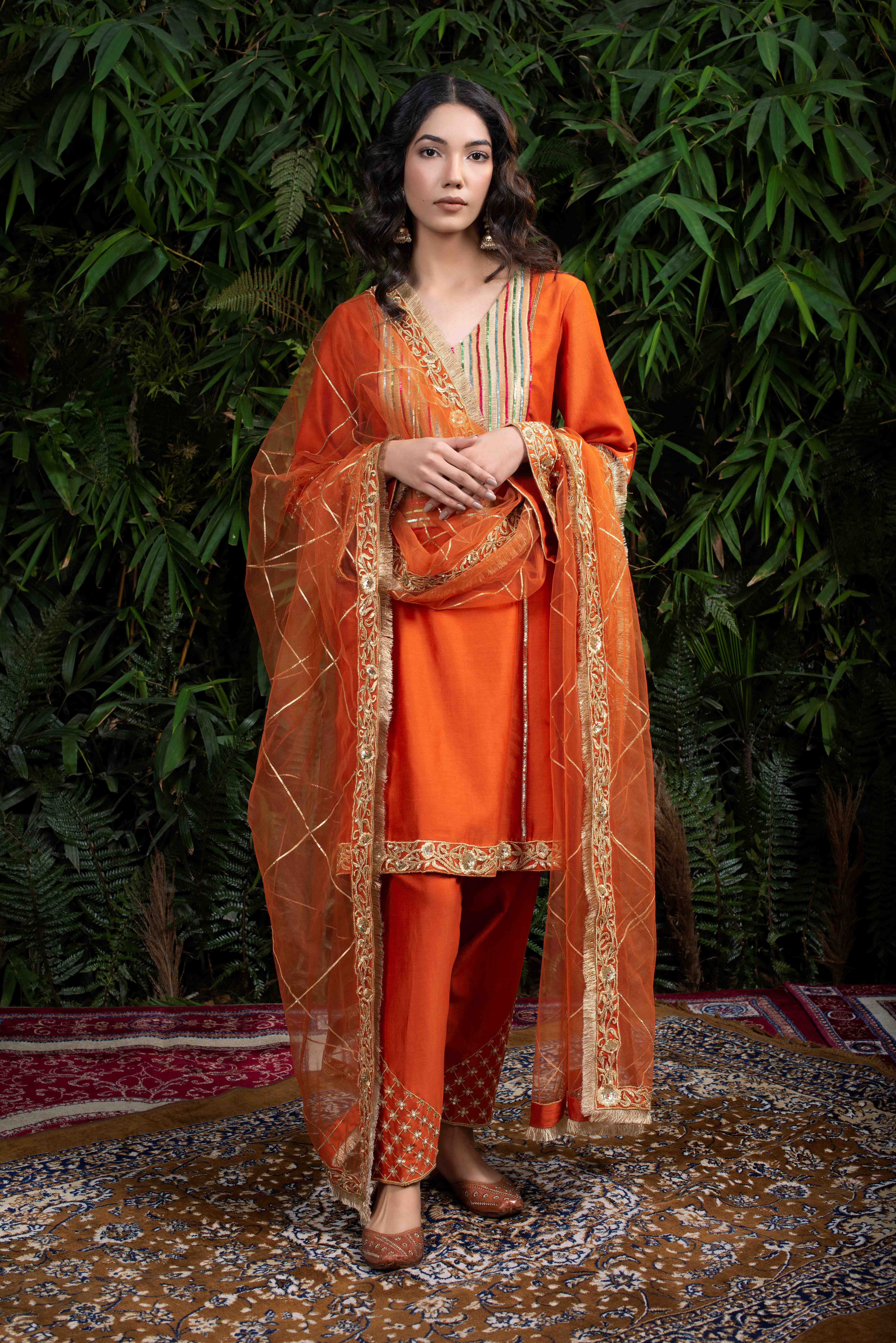 Eye Catching Orange Banarasi Art Silk Party Wear Salwar Suit
