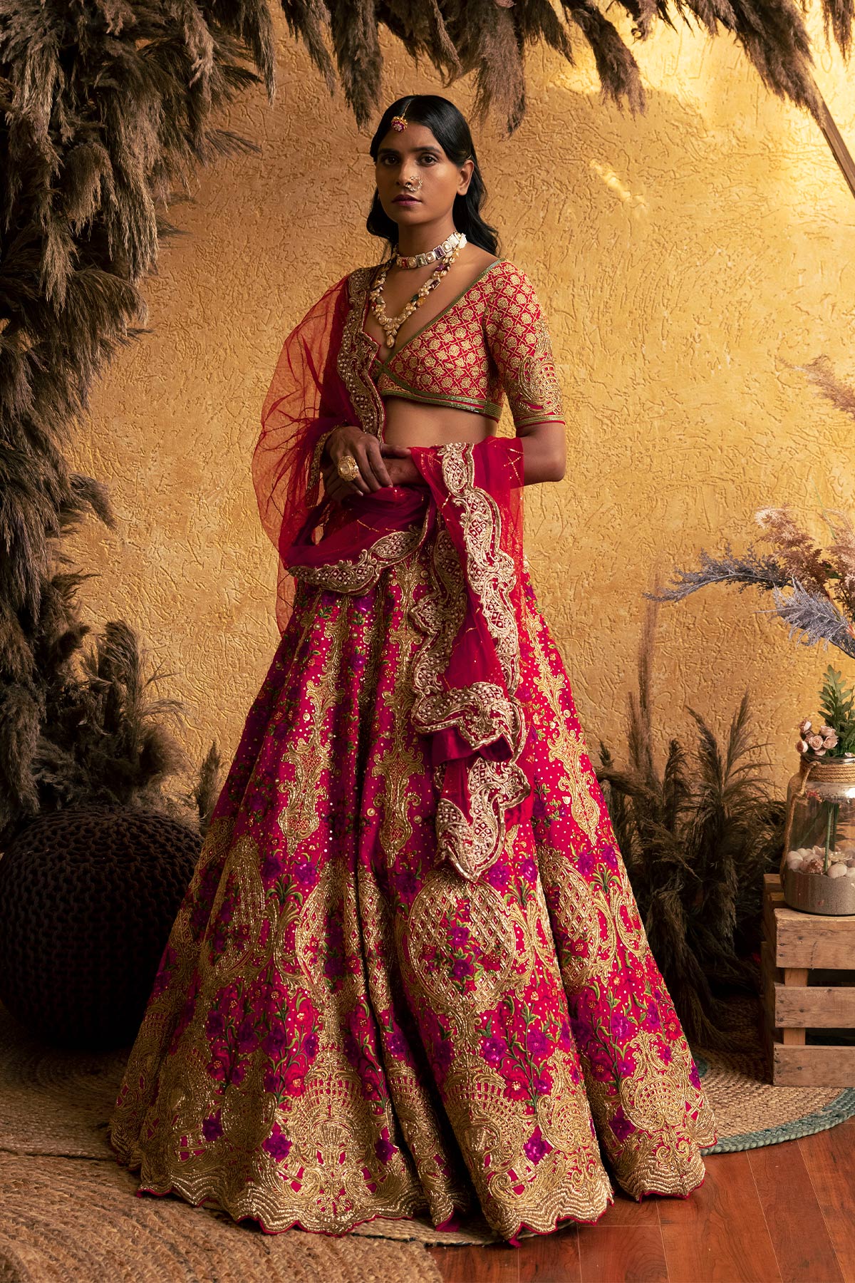 Bright Red Rosses Lehenga