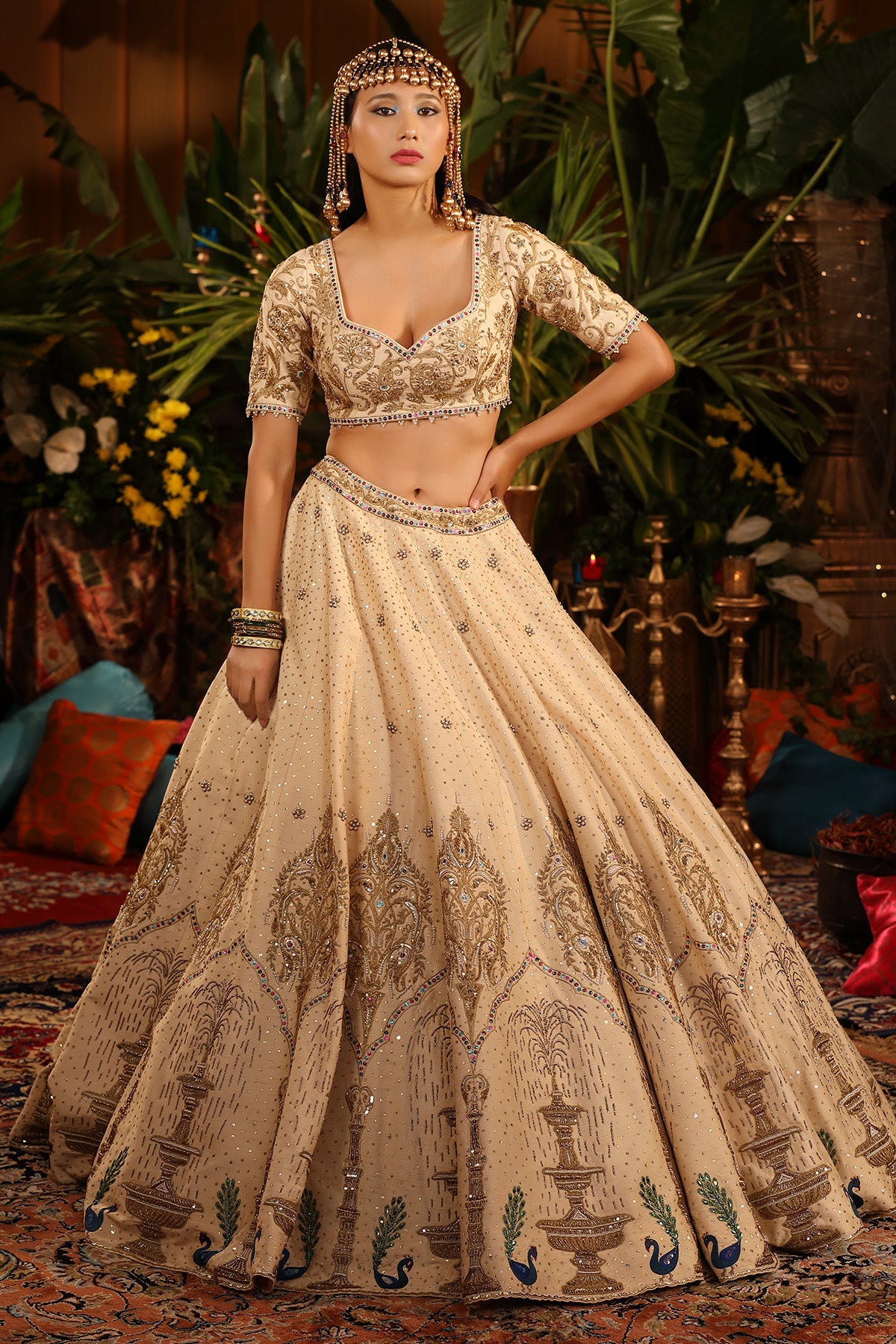 A Ivory Raw Silk Lehenga