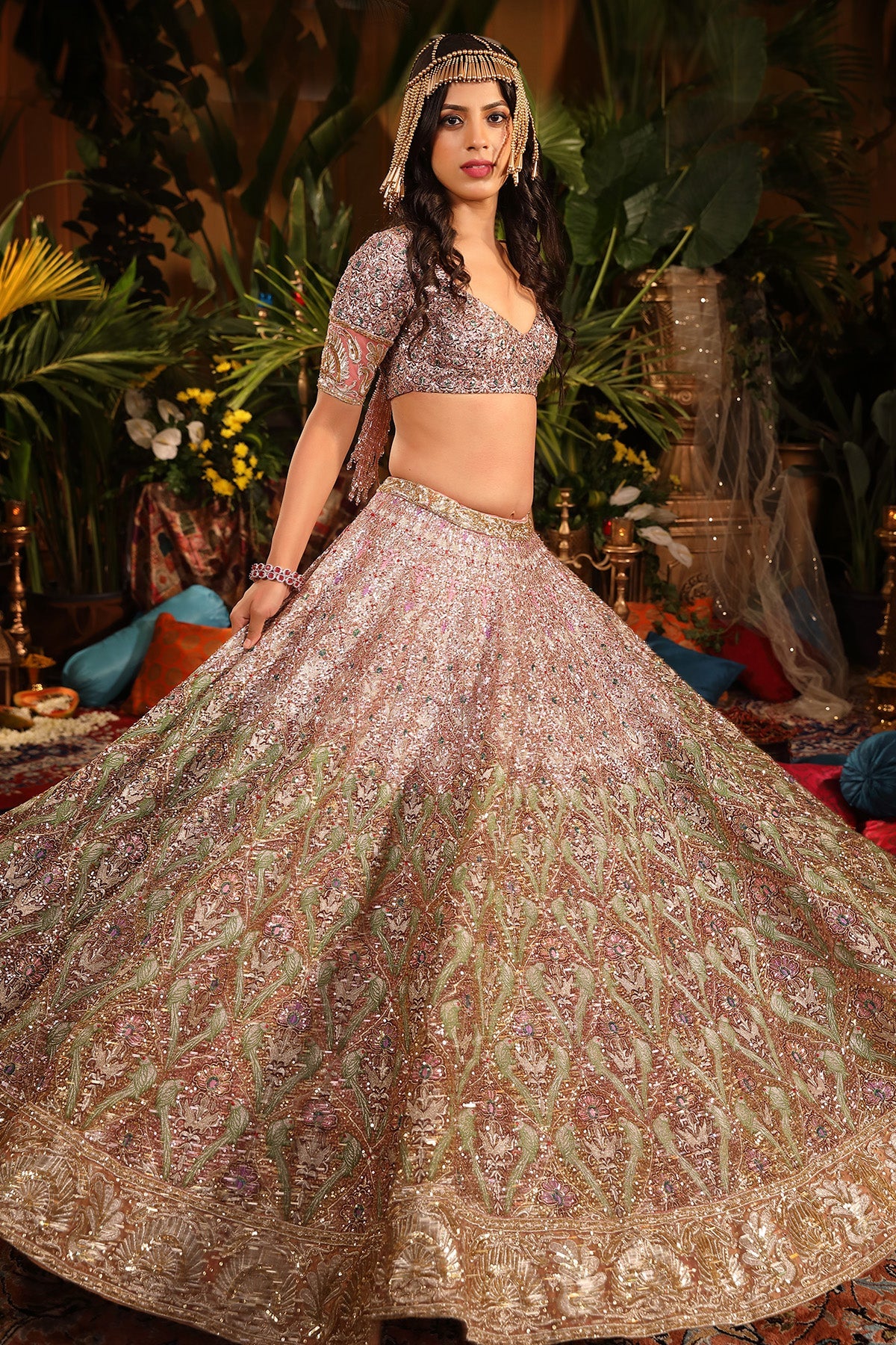 A Exquisite Dual Pink Tone Tulle Lehenga