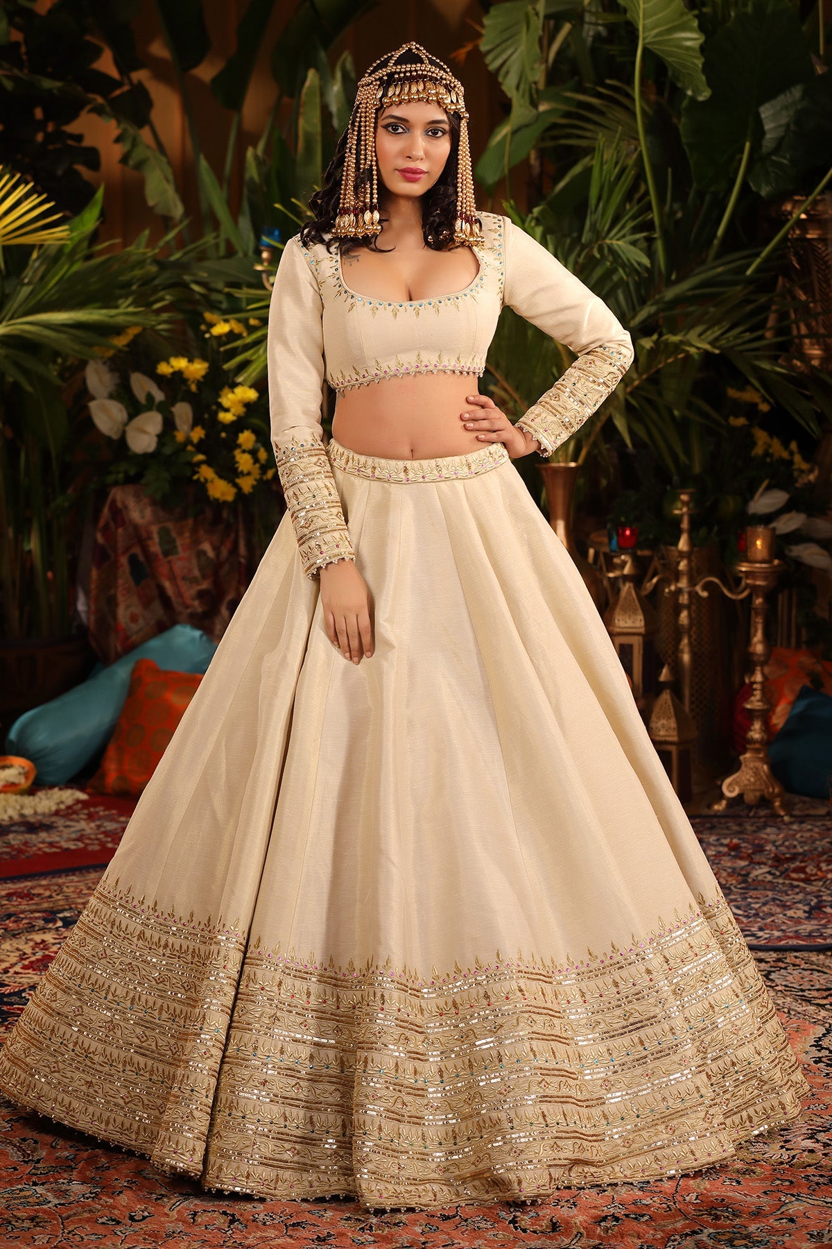 A Ivory Kasab Silk Lehenga