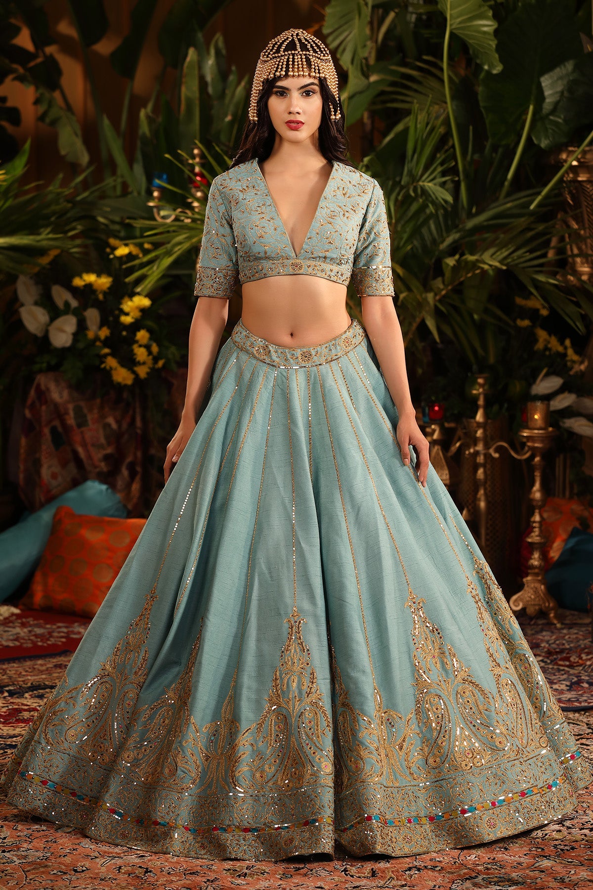 A Ice Blue Raw Silk Lehenga