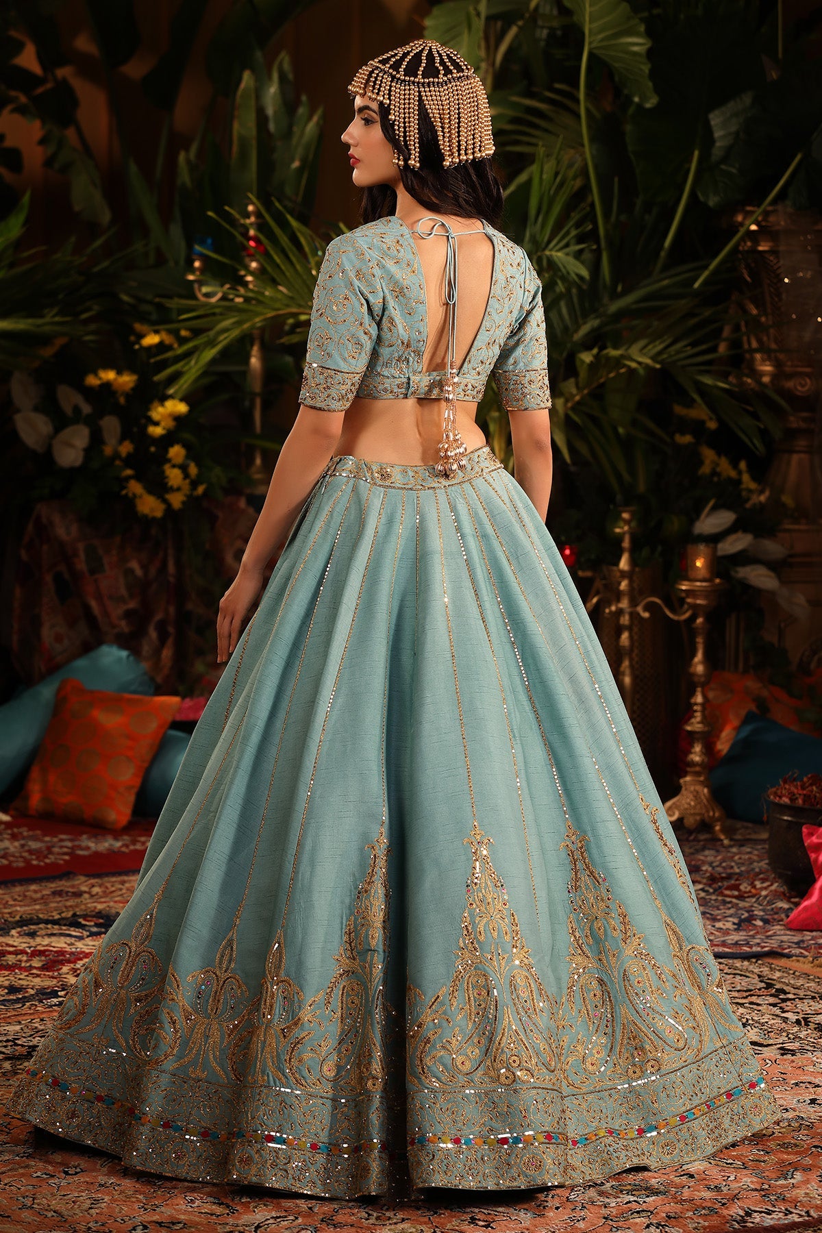 A Ice Blue Raw Silk Lehenga