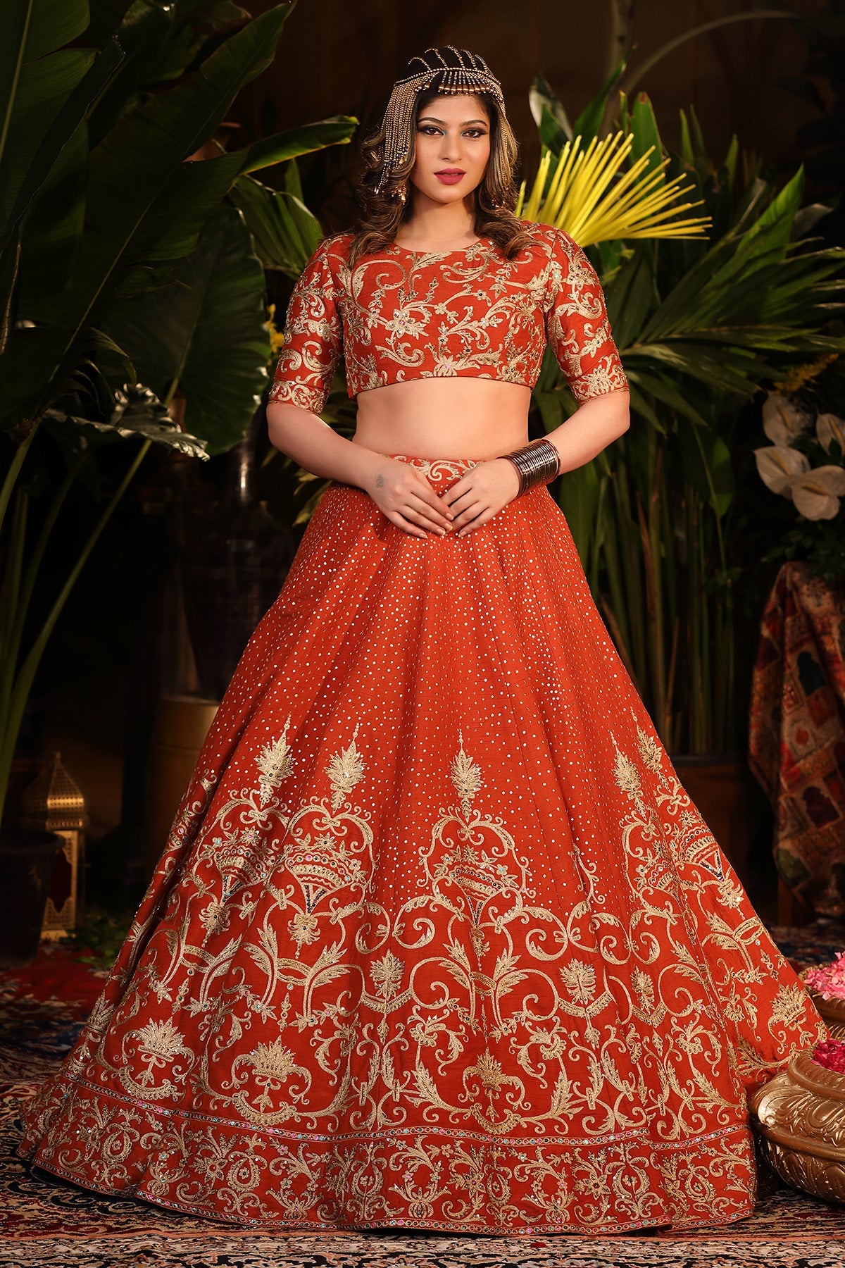 Our Rust Raw Silk Lehenga