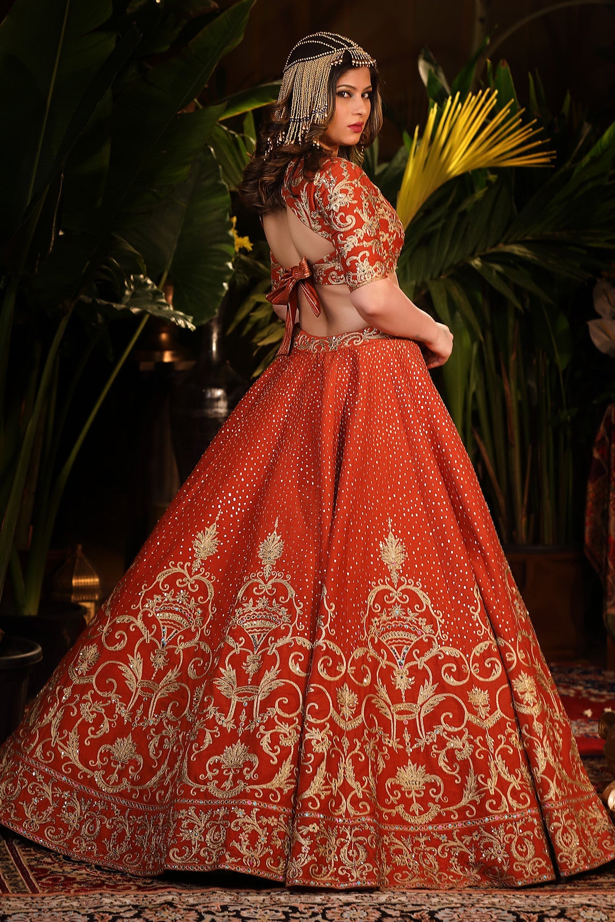 Our Rust Raw Silk Lehenga