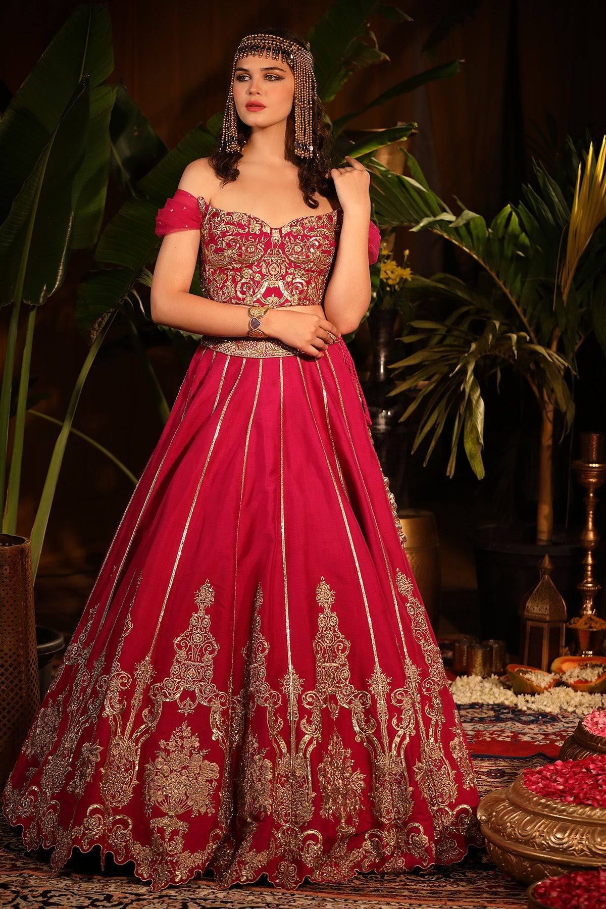 Our Ruby-toned Raw Silk Lehenga.