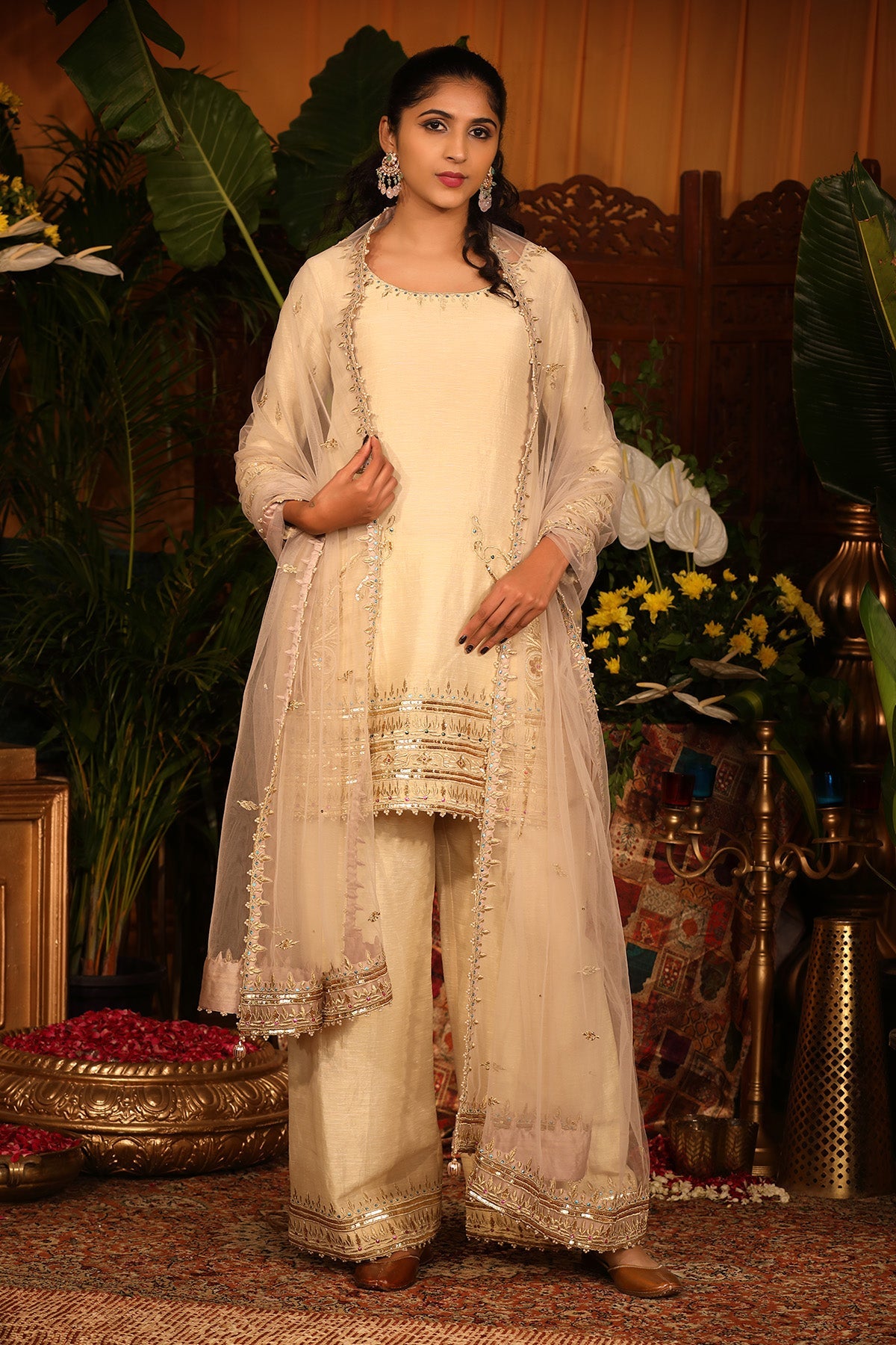 Ivory Chanderi silk Anarkali