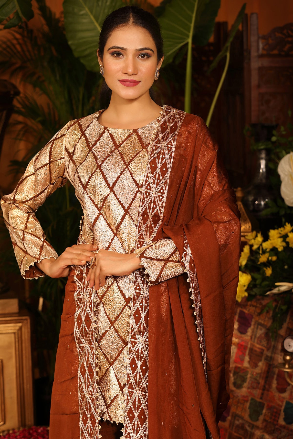 Cinnamon Colour Raw Silk Kurti