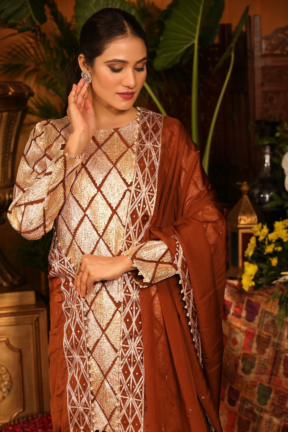 Cinnamon Colour Raw Silk Kurti