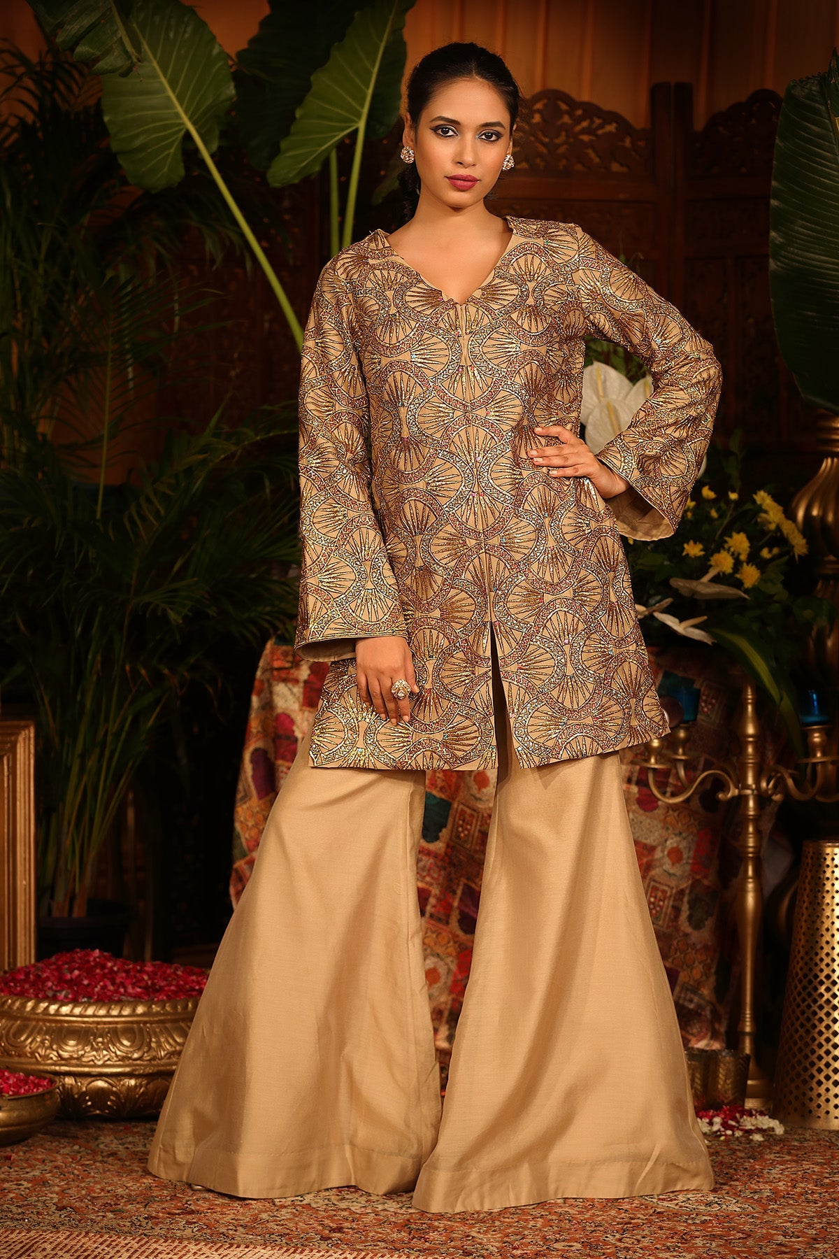 Gold Chanderi Kurti With Pants