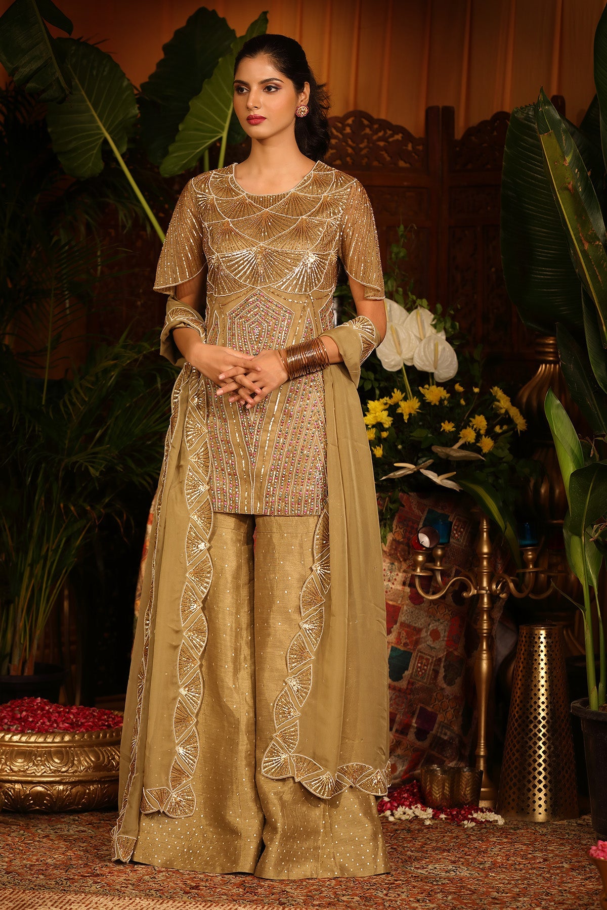 Olive Green Kurti With Gharara