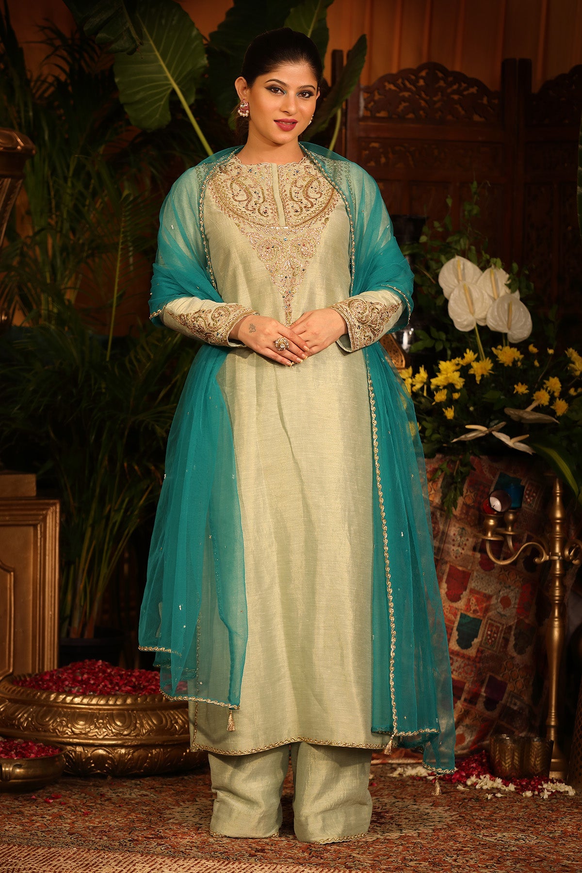 Ice Blue kasab silk kurti