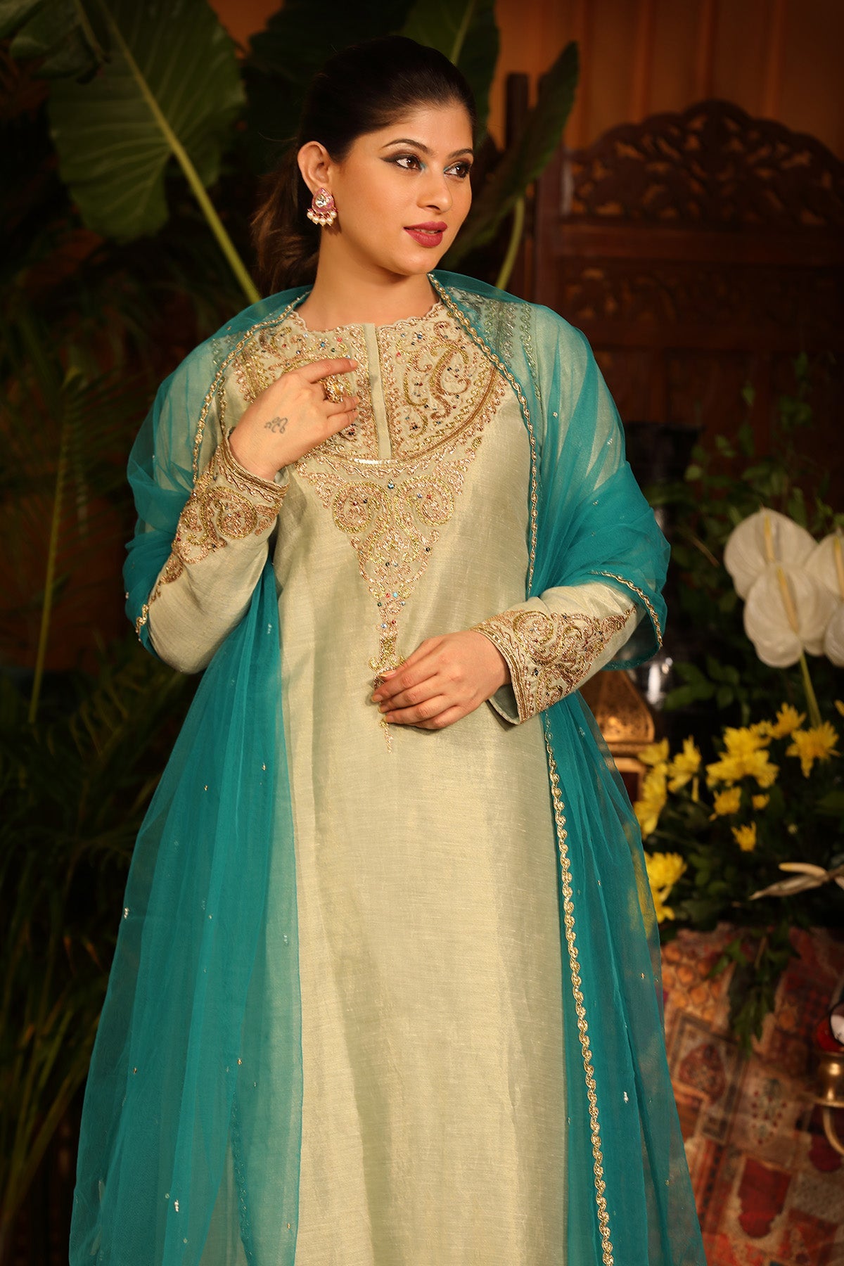 Ice Blue kasab silk kurti