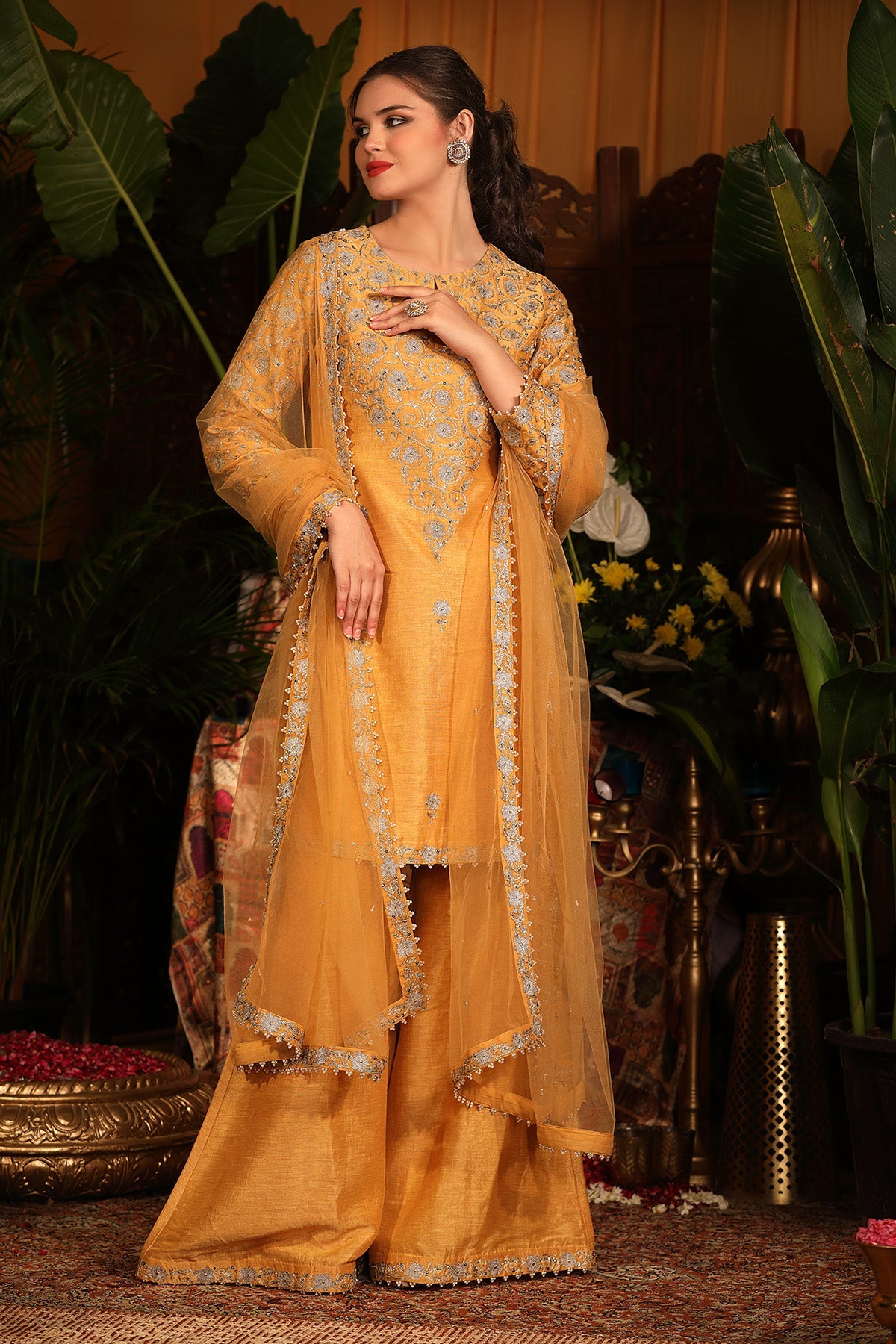 Yellow Chanderi Kurti Sharara Set.