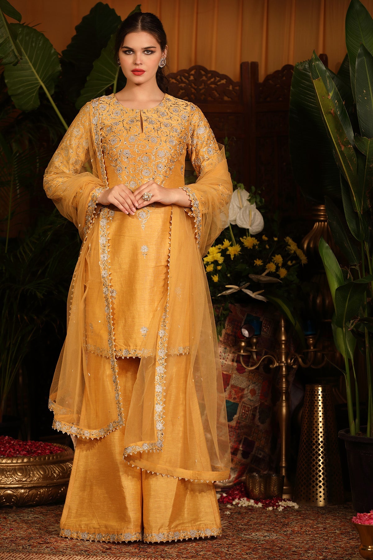 Yellow Chanderi Kurti Sharara Set.