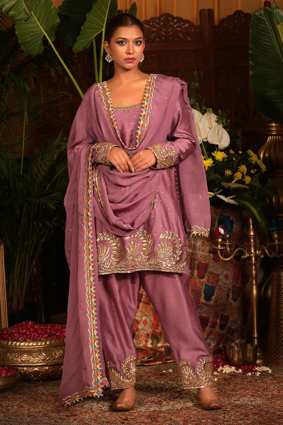 Lilac Chanderi kurti salwar