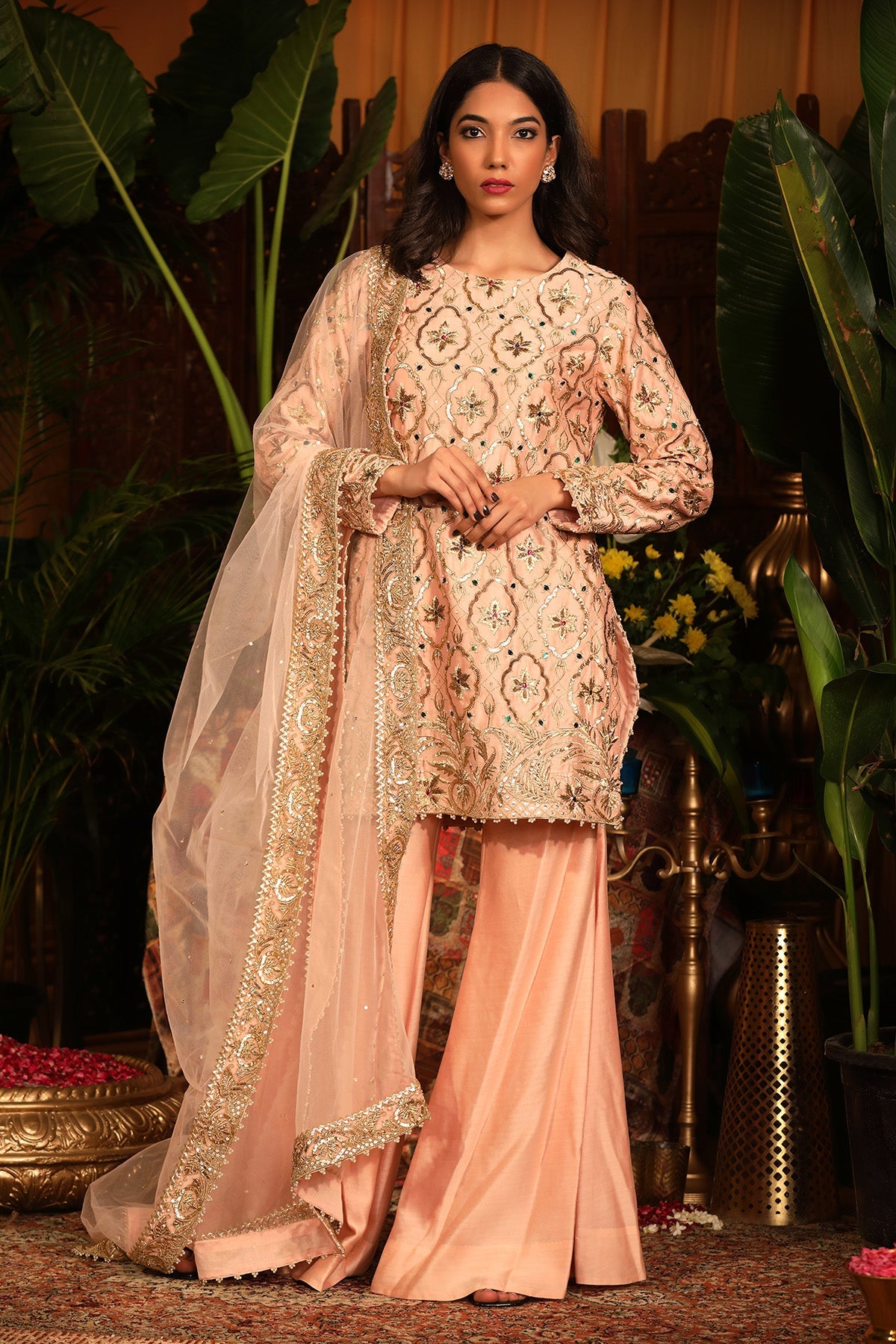 Peach Chanderi Kurti