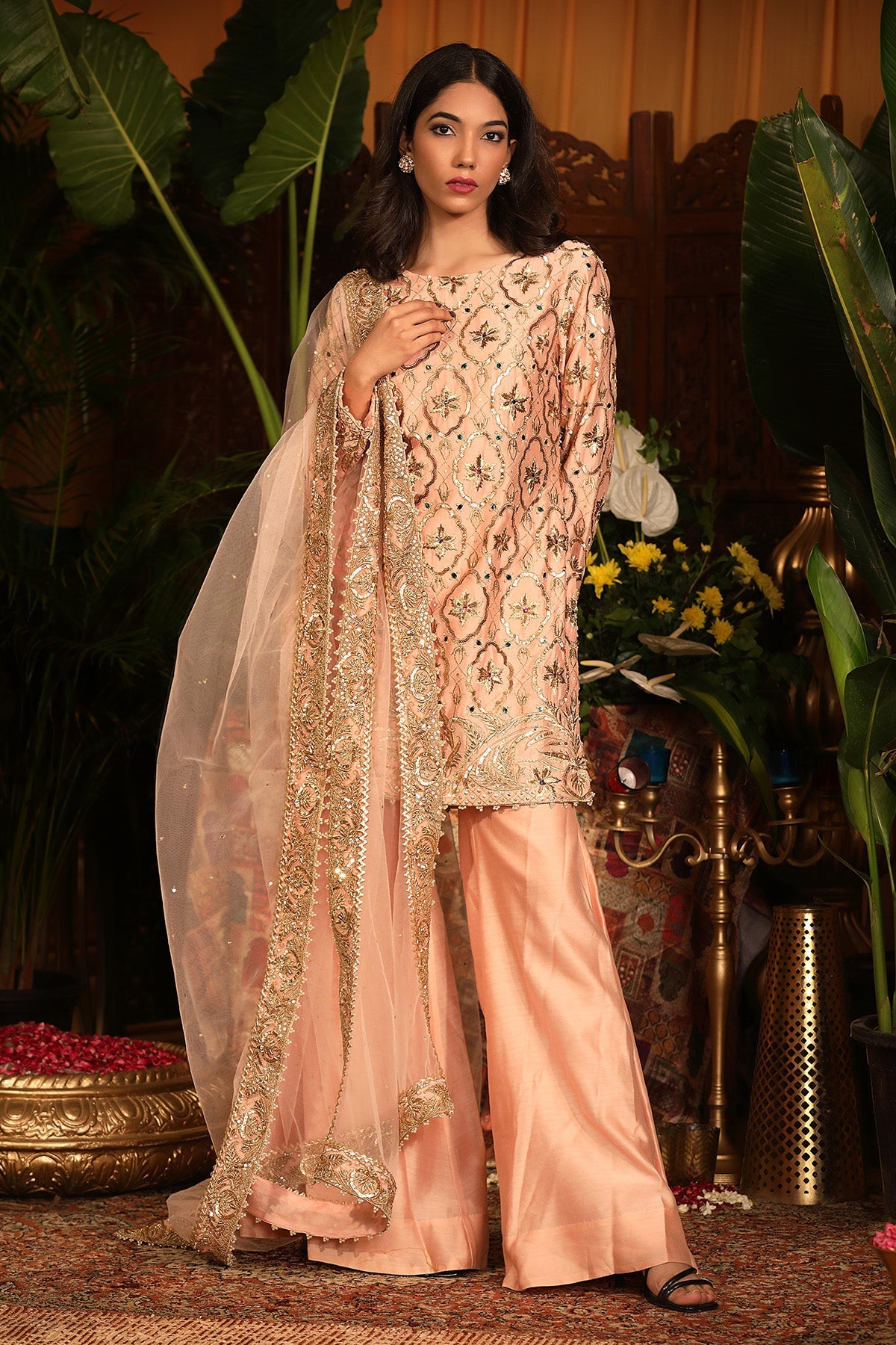 Peach Chanderi Kurti