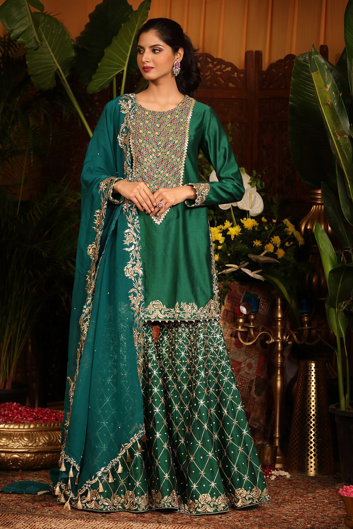 Green Kurti gharara set