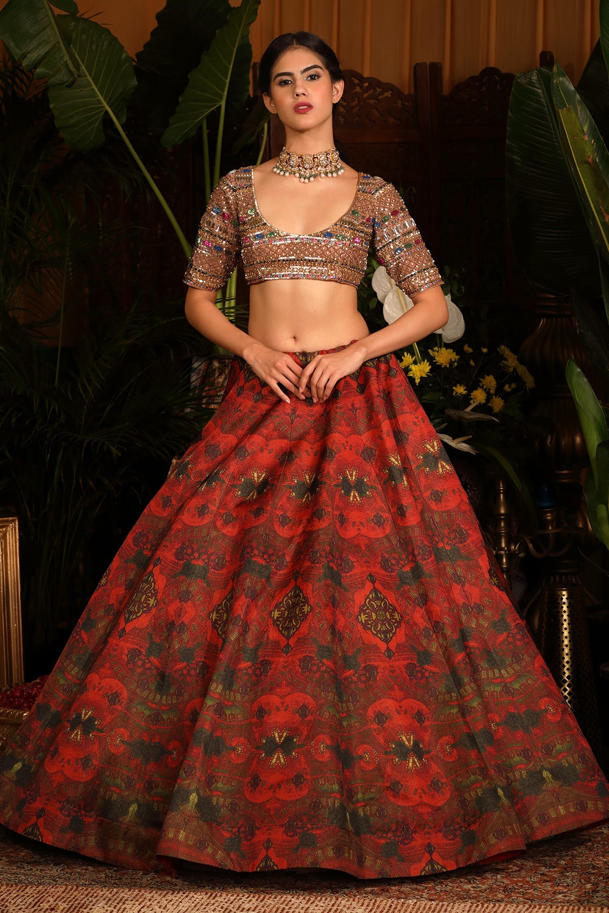 Kasab silk printed lehenga