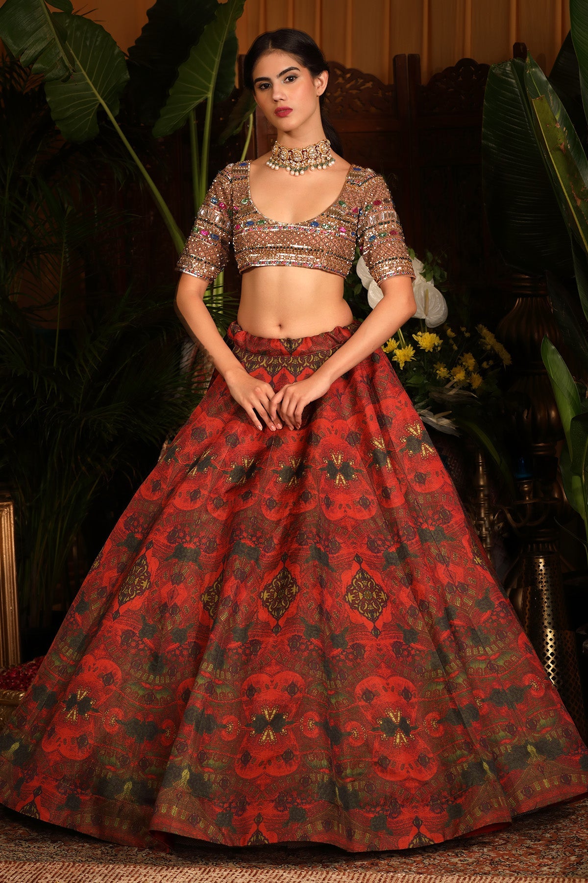 Kasab silk printed lehenga