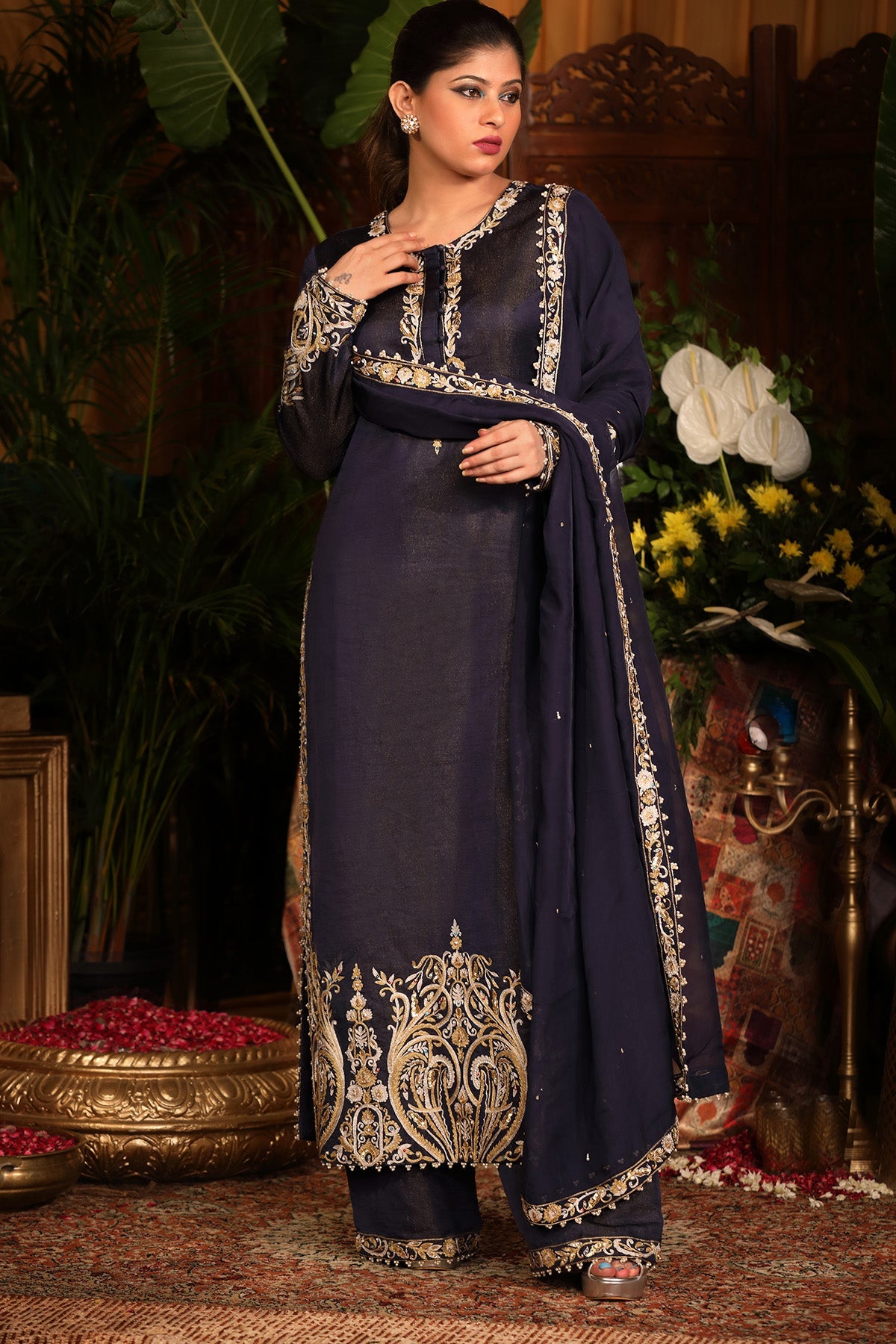 Midnight Blue Kasab silk kurta