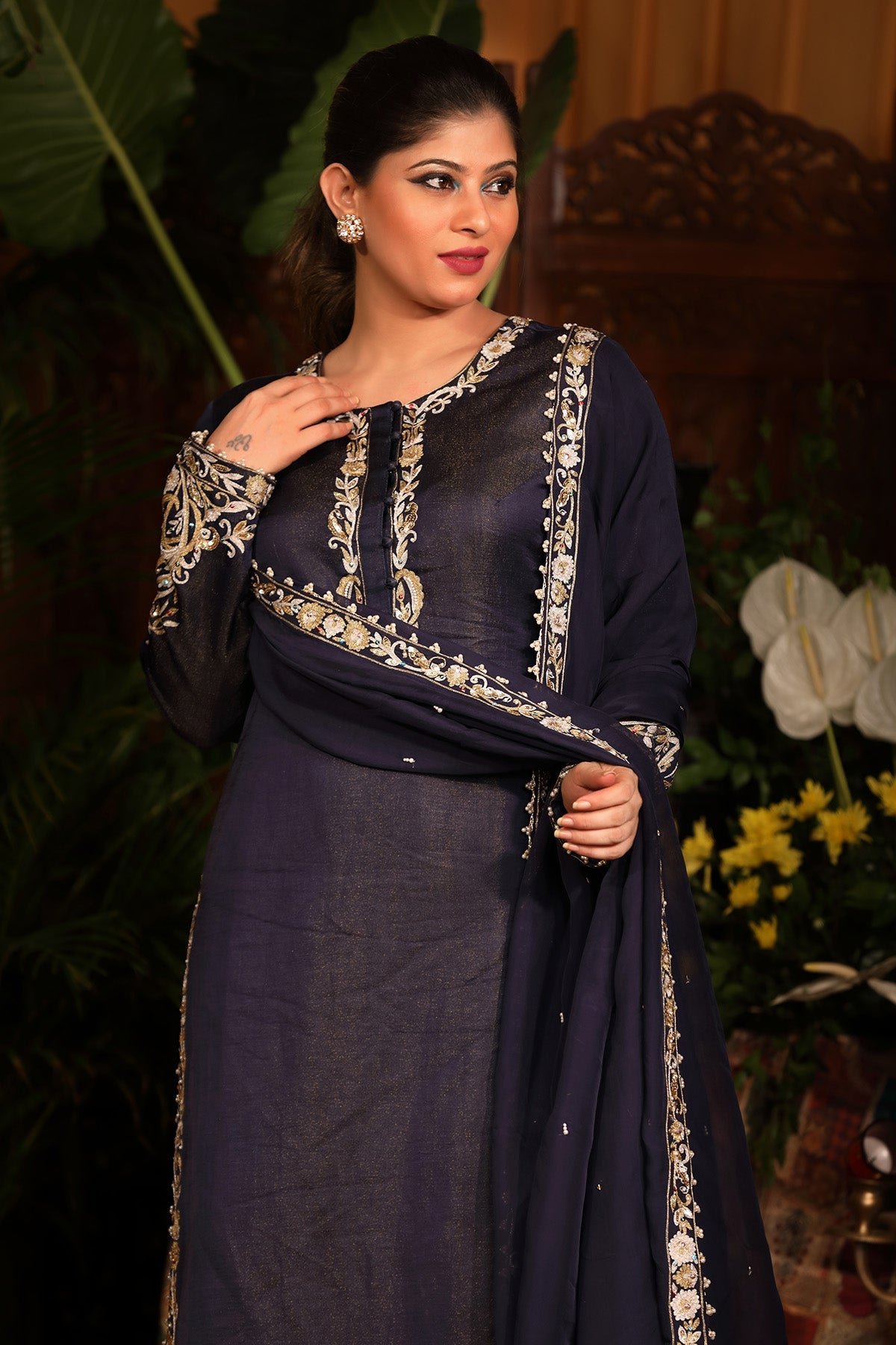 Midnight Blue Kasab silk kurta