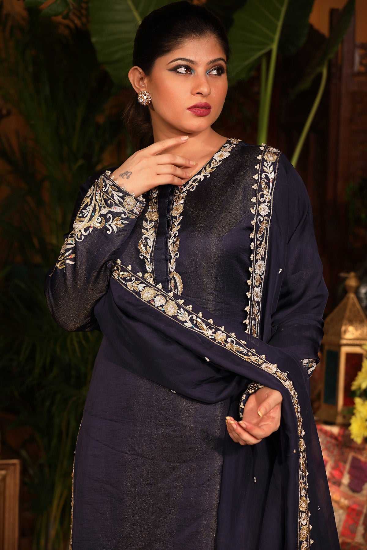 Midnight Blue Kasab silk kurta