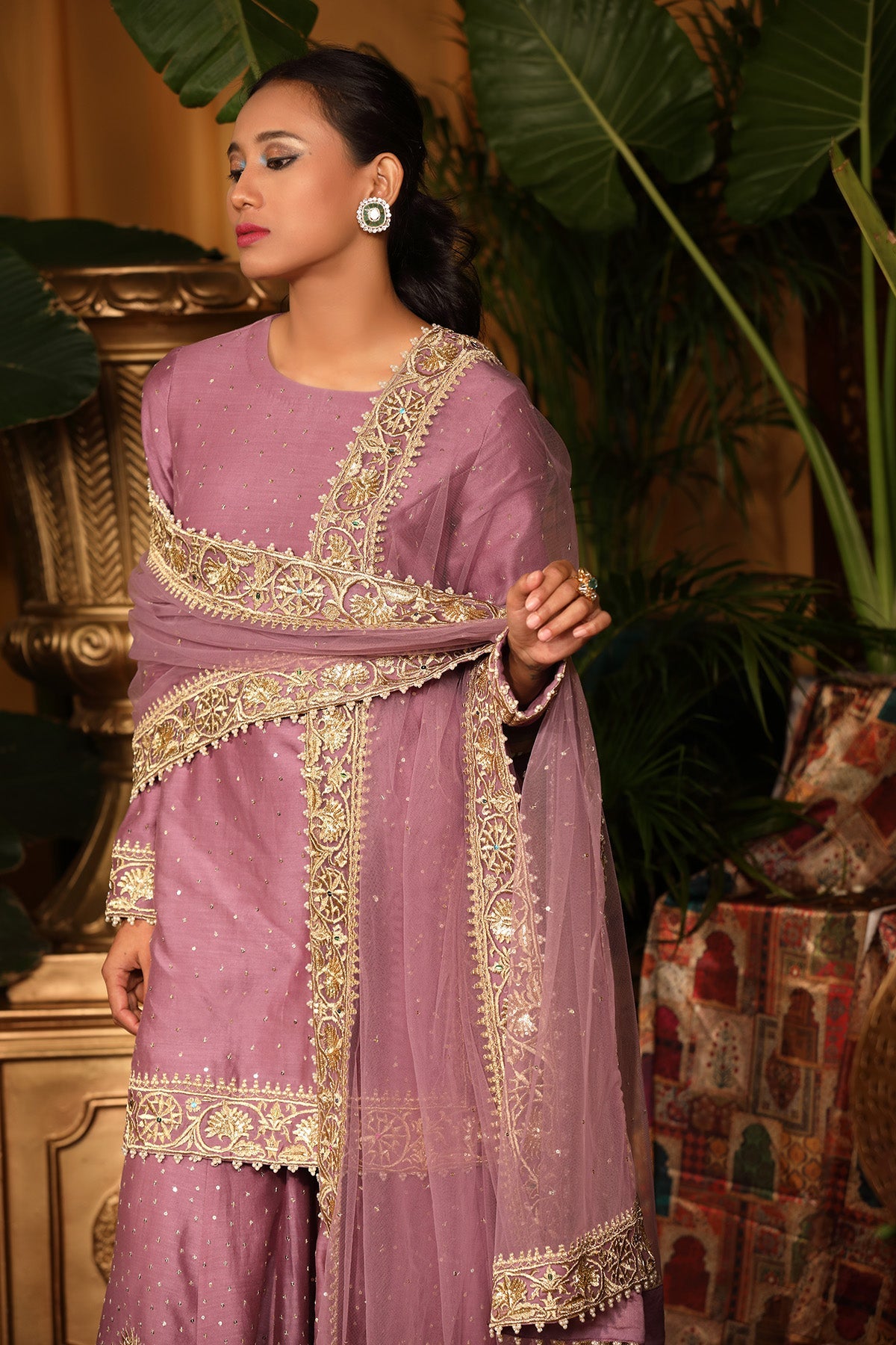 lilac chanderi kurti gharara set