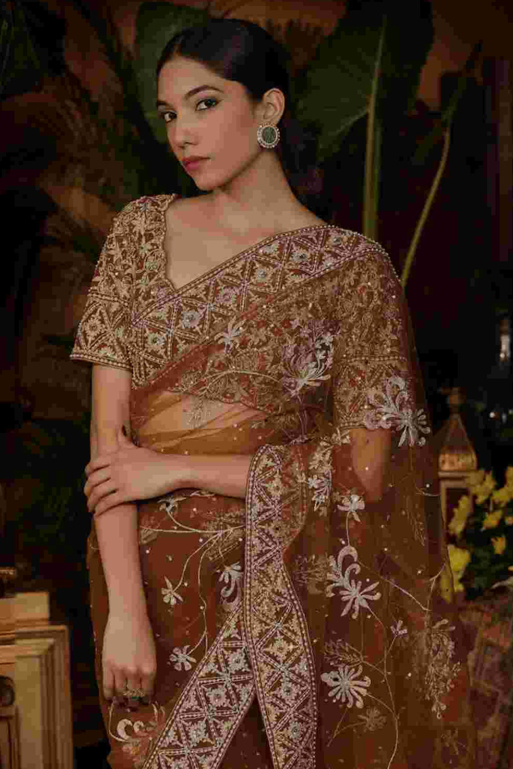 Our Cinnamon-coloured Tulle Saree