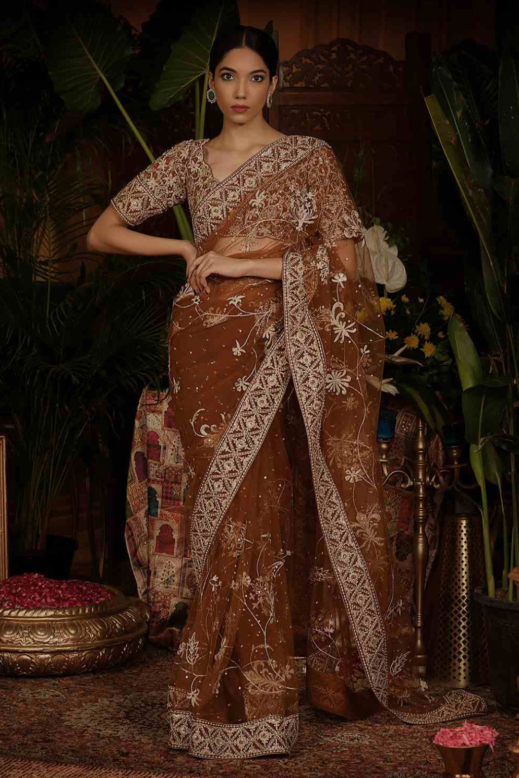 Our Cinnamon-coloured Tulle Saree