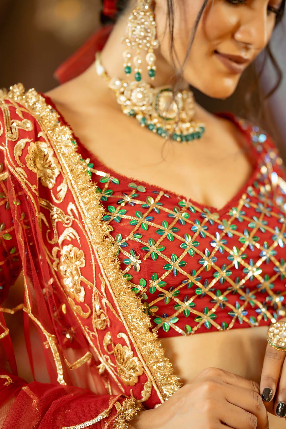 our stunning raw silk red lehenga