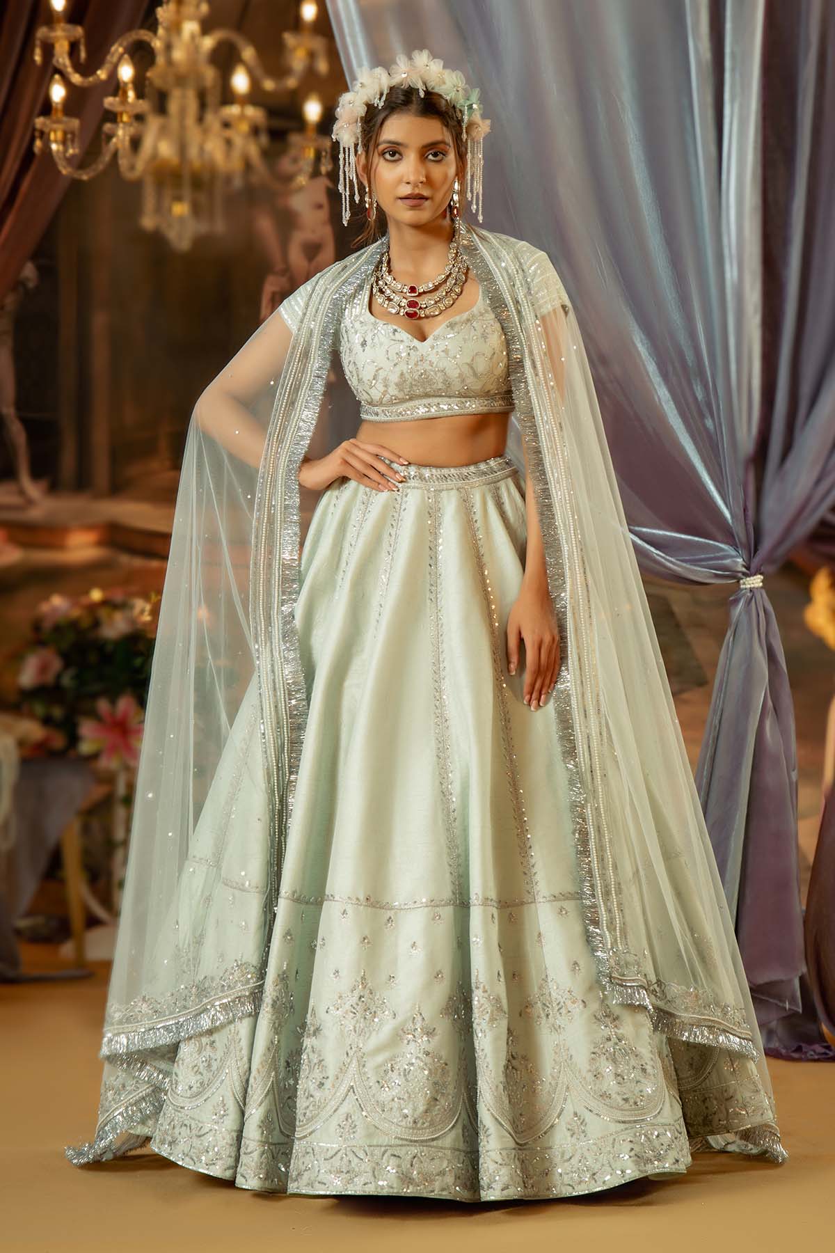 our Ice Blue Raw Silk Lehenga