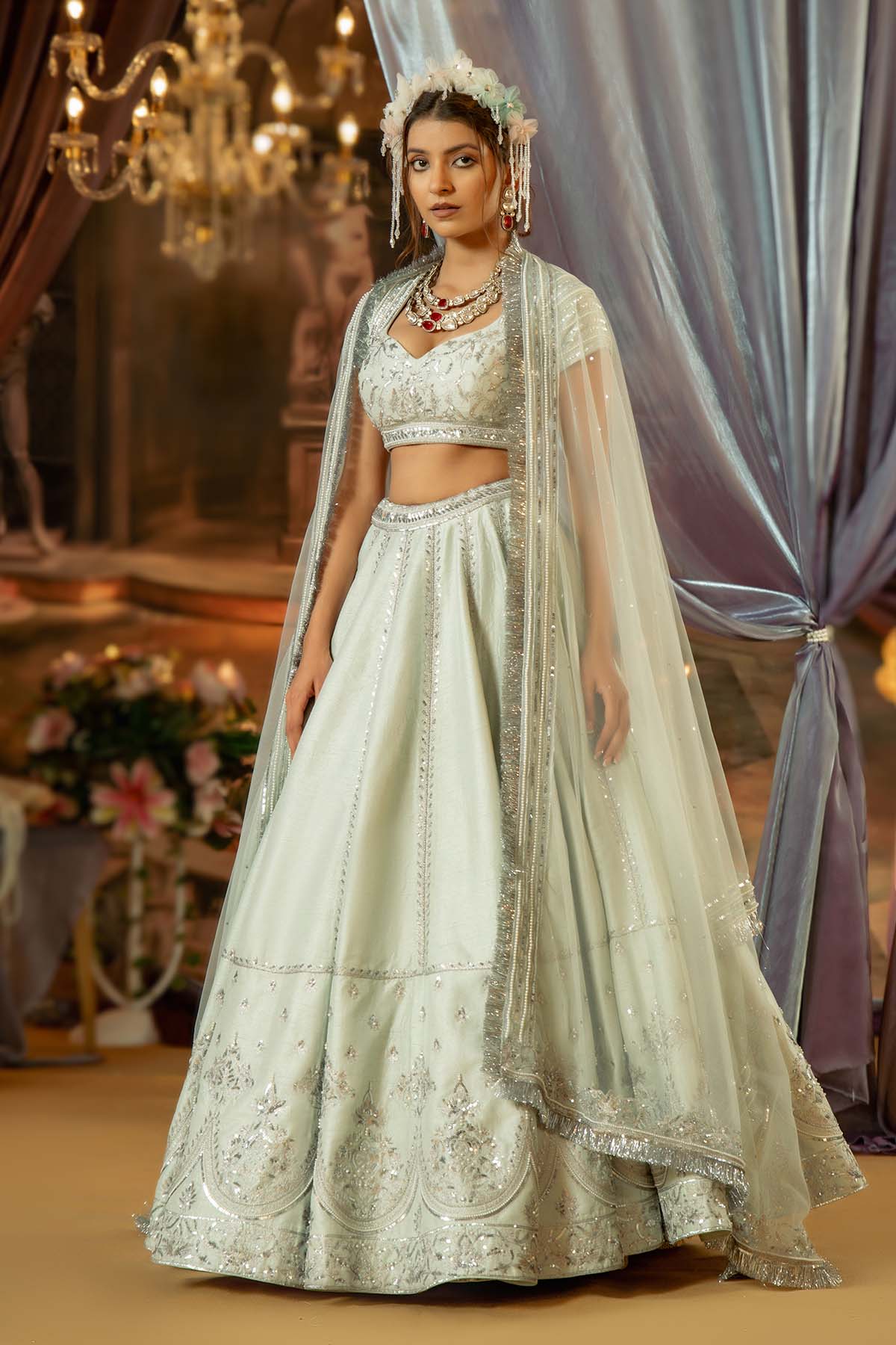 our Ice Blue Raw Silk Lehenga