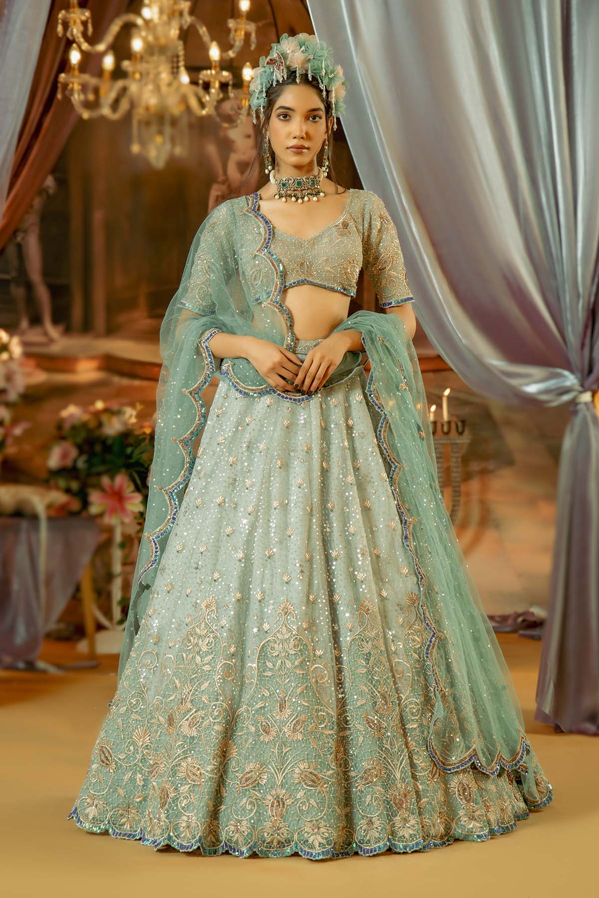 Our Ice Blue Tulle Lehenga