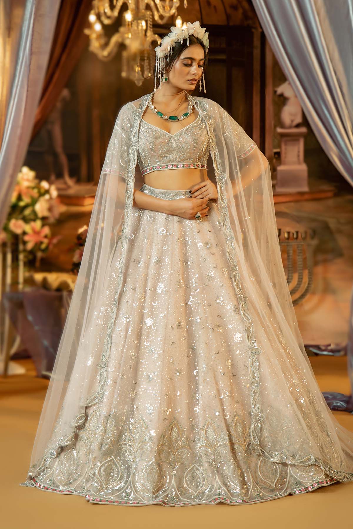 OUR LILAC ASH TULLE LEHENGA