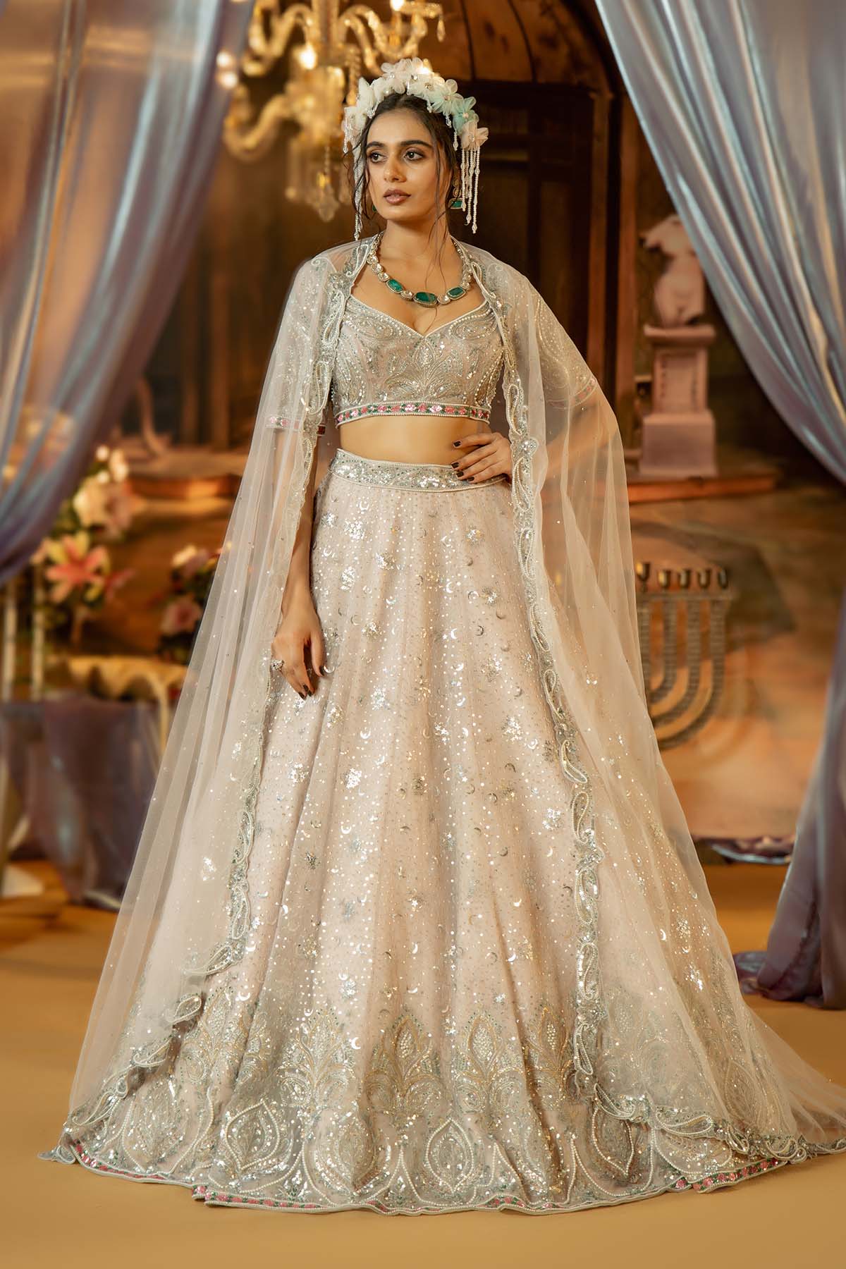 OUR LILAC ASH TULLE LEHENGA