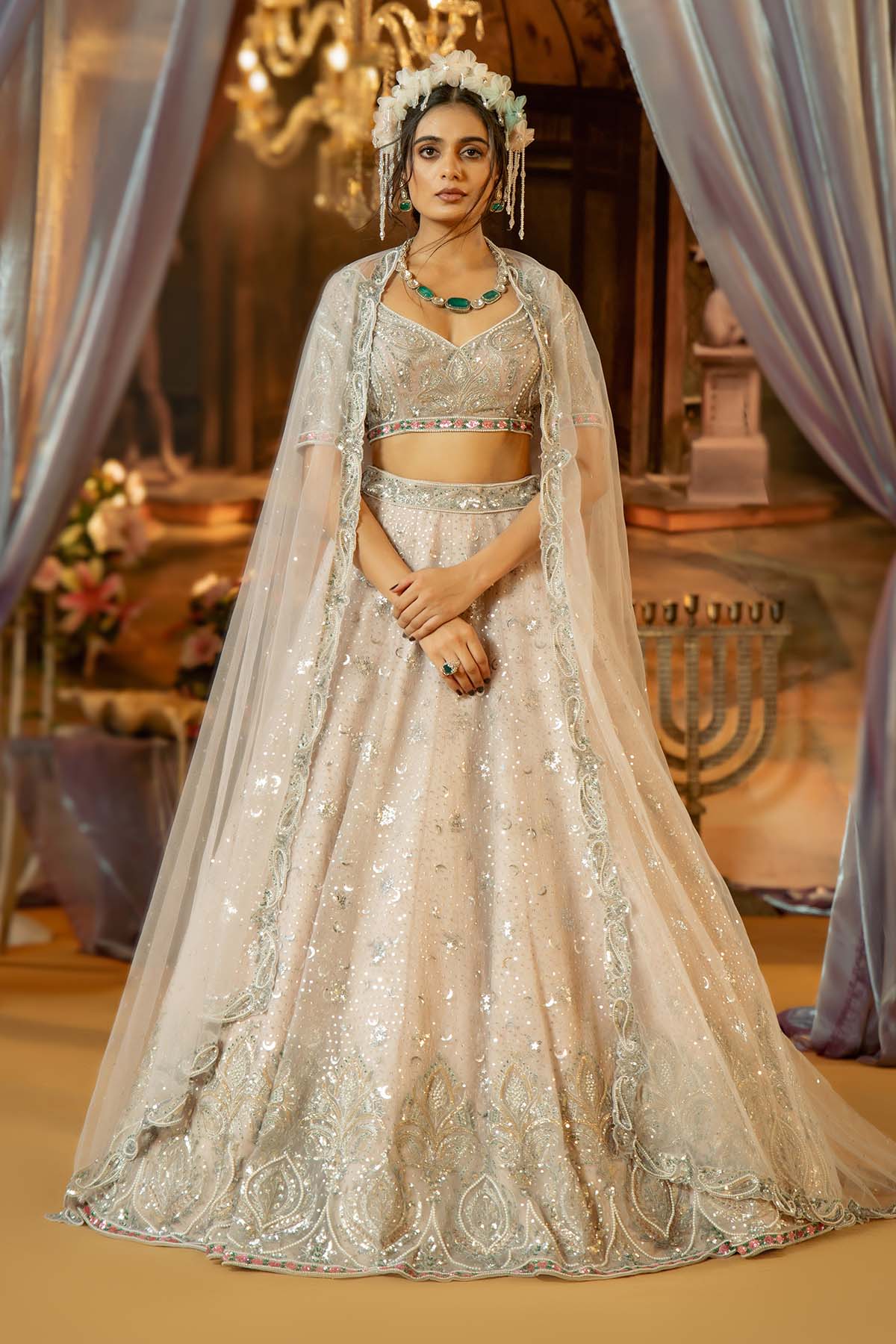 OUR LILAC ASH TULLE LEHENGA