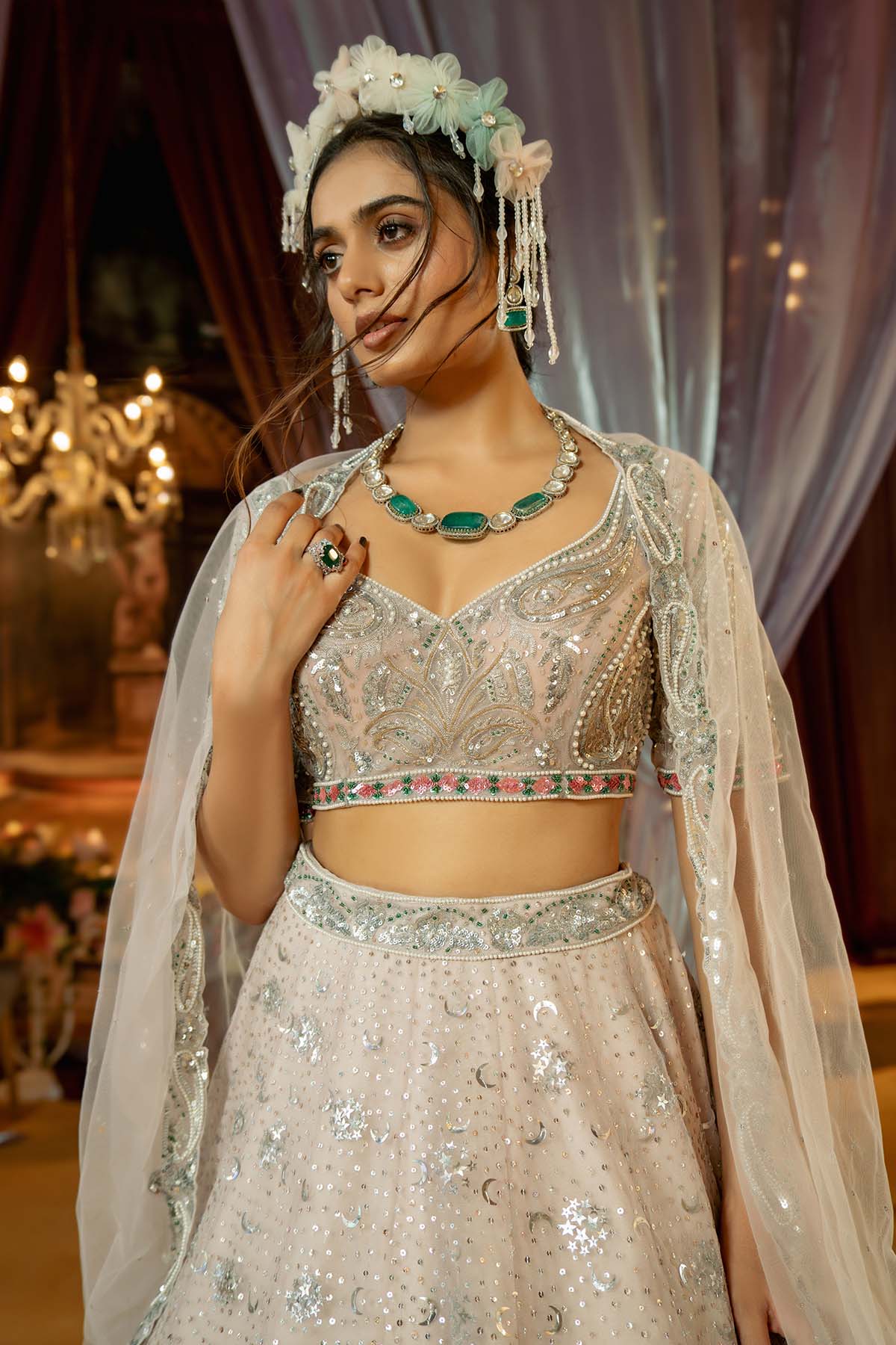 OUR LILAC ASH TULLE LEHENGA