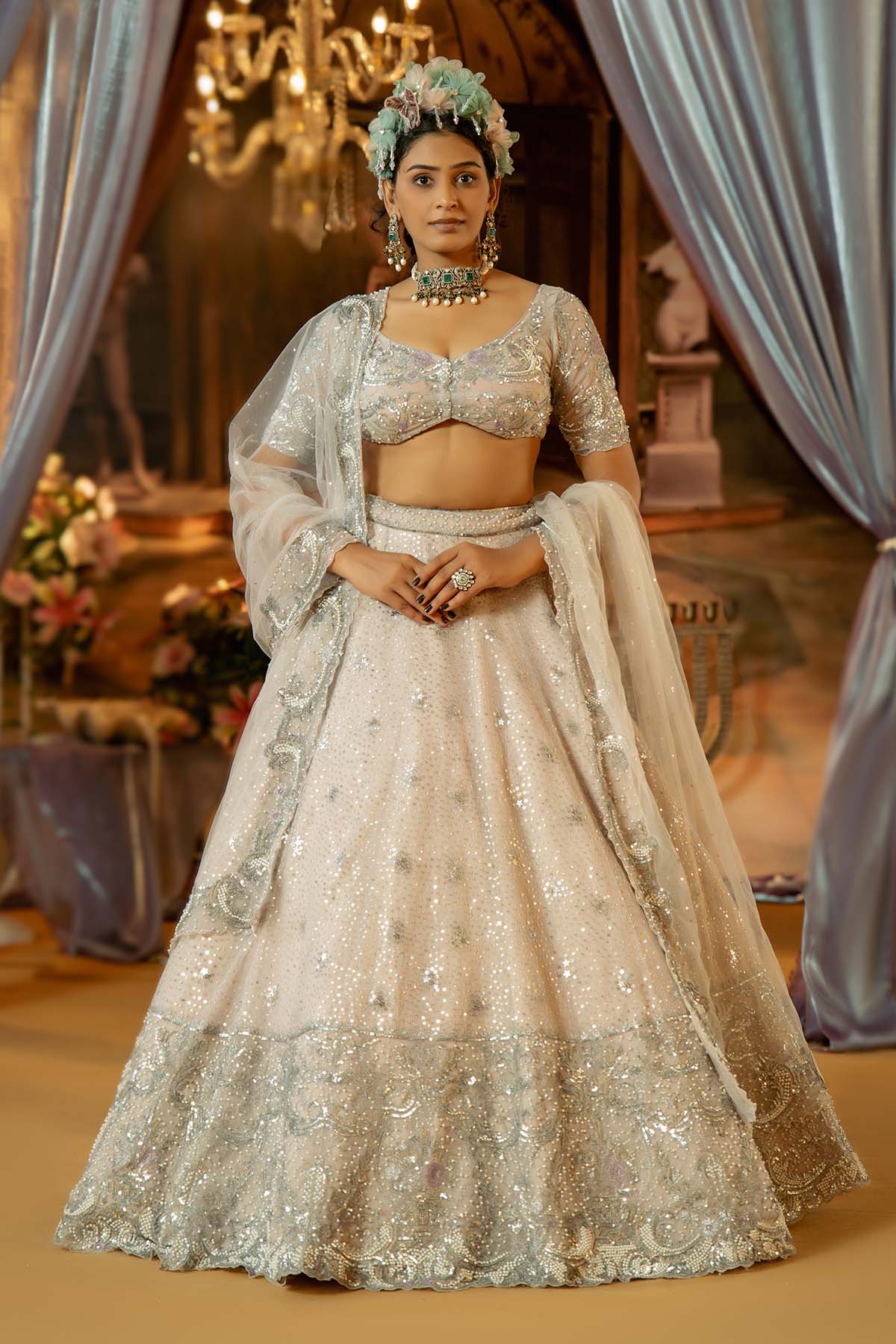 OUR LILAC ASH TULLE LEHENGA