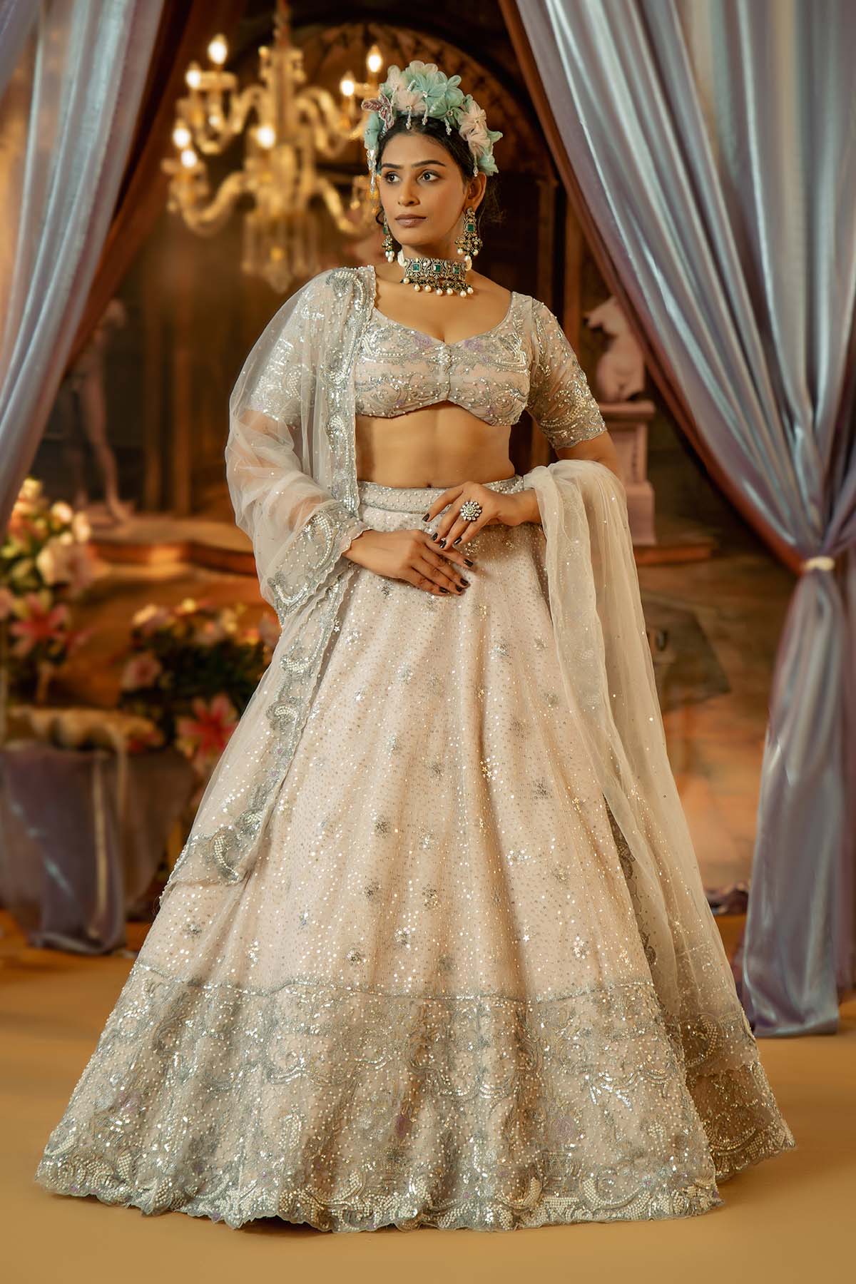 OUR LILAC ASH TULLE LEHENGA