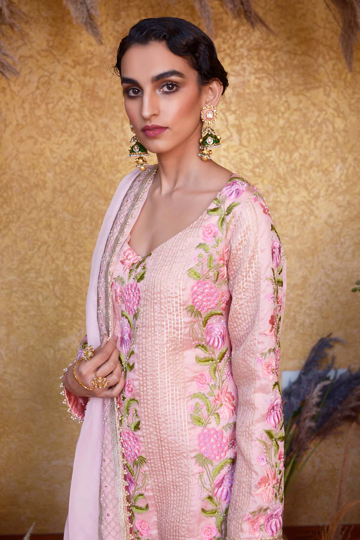 Lush Pink Silk Organza Gharara Set.