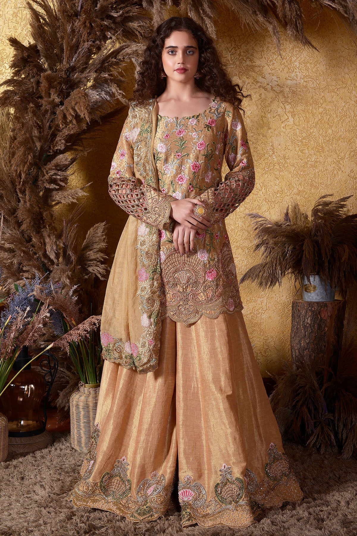 Beige Gold Sharara Set