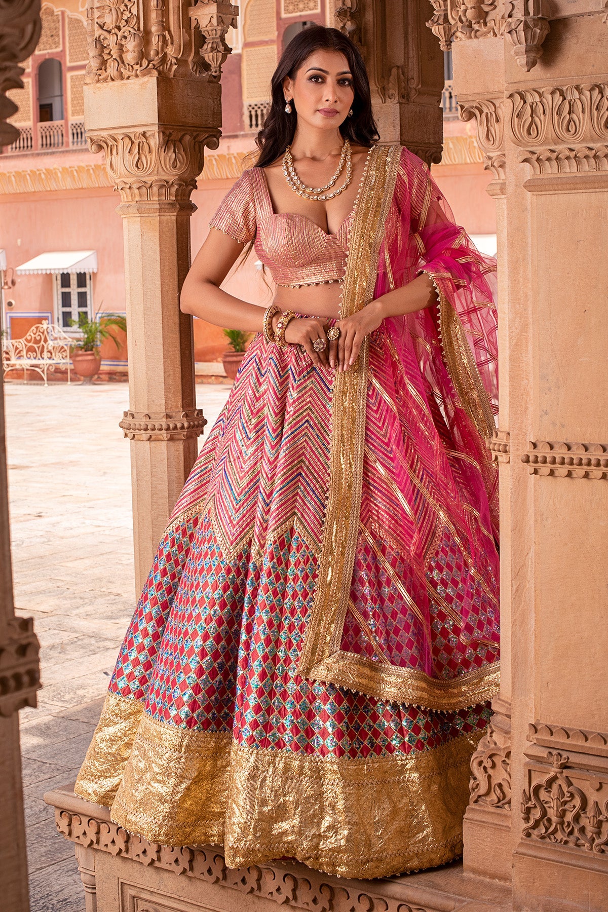 A Blush Pink Raw Silk Lehenga