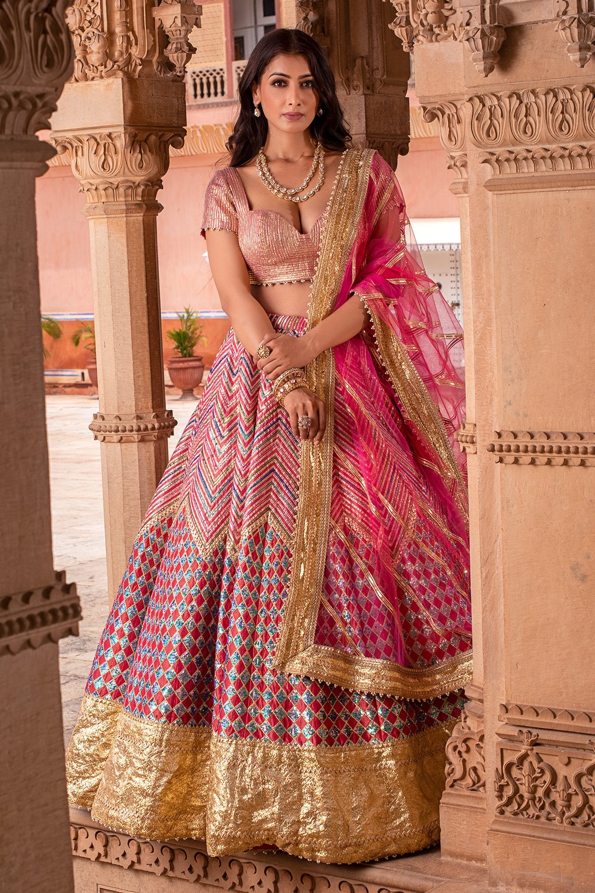 A Blush Pink Raw Silk Lehenga