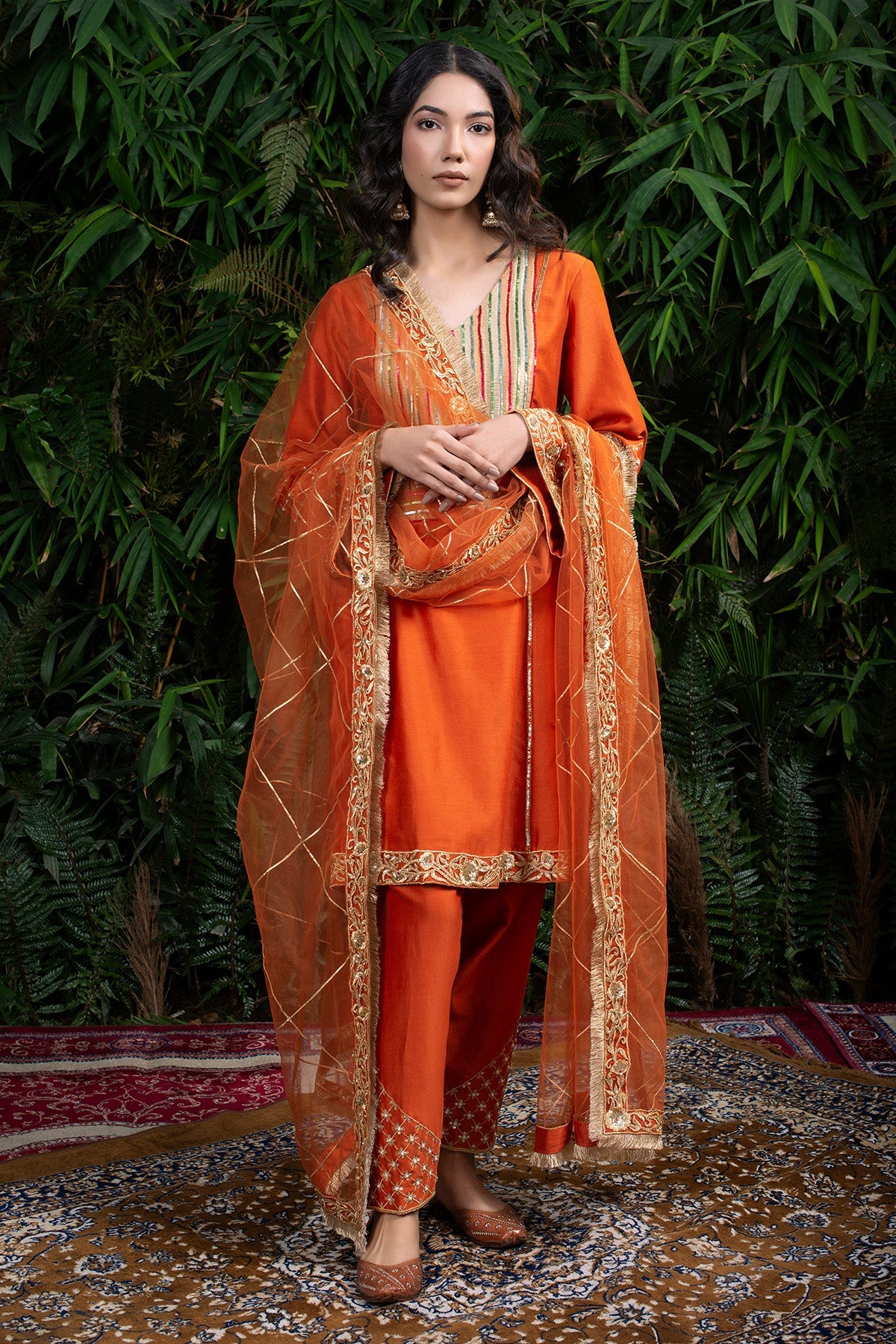 Rust Orange Chanderi Silk Kurti