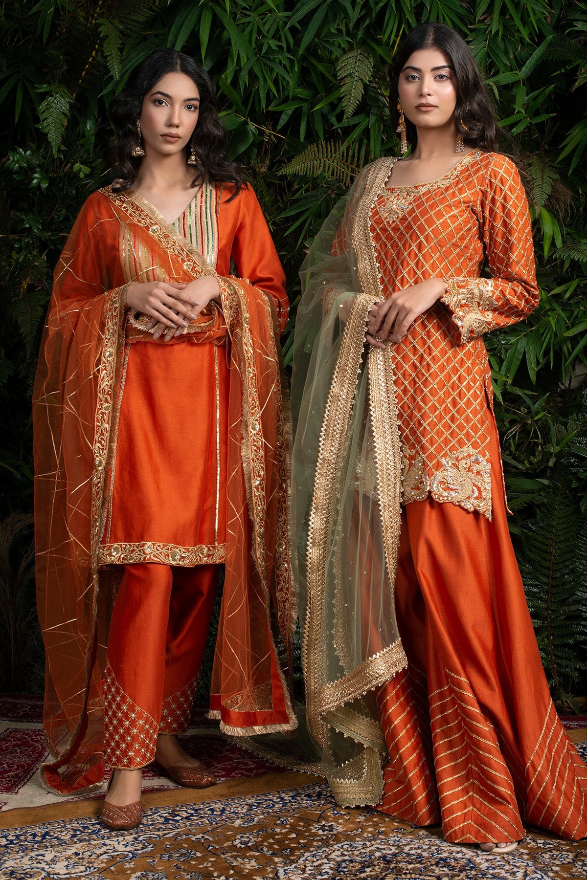 Rust Orange Chanderi Silk Kurta Sharara Set.